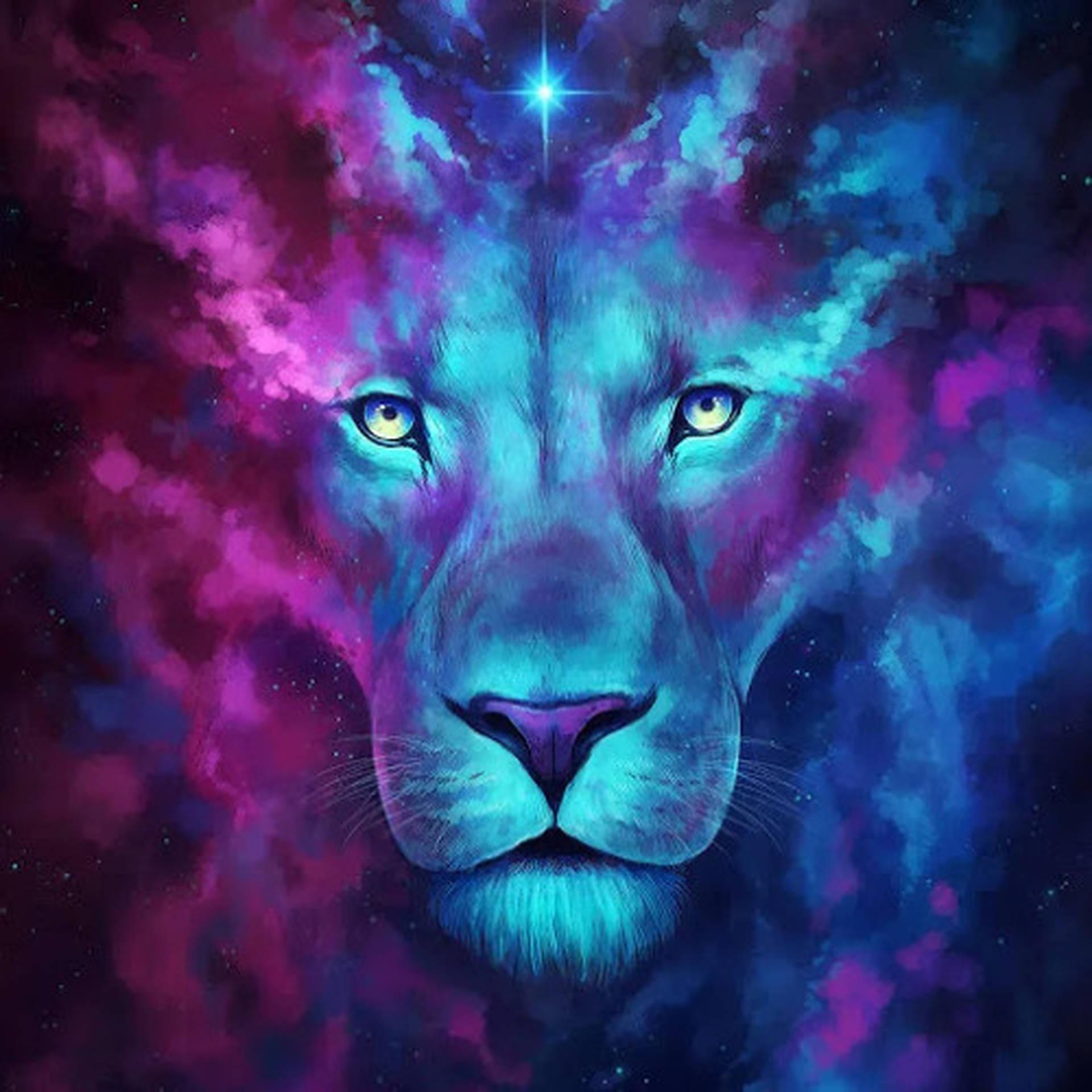 1920x1920 Download Pink Cyan Galaxy Lion Wallpaper