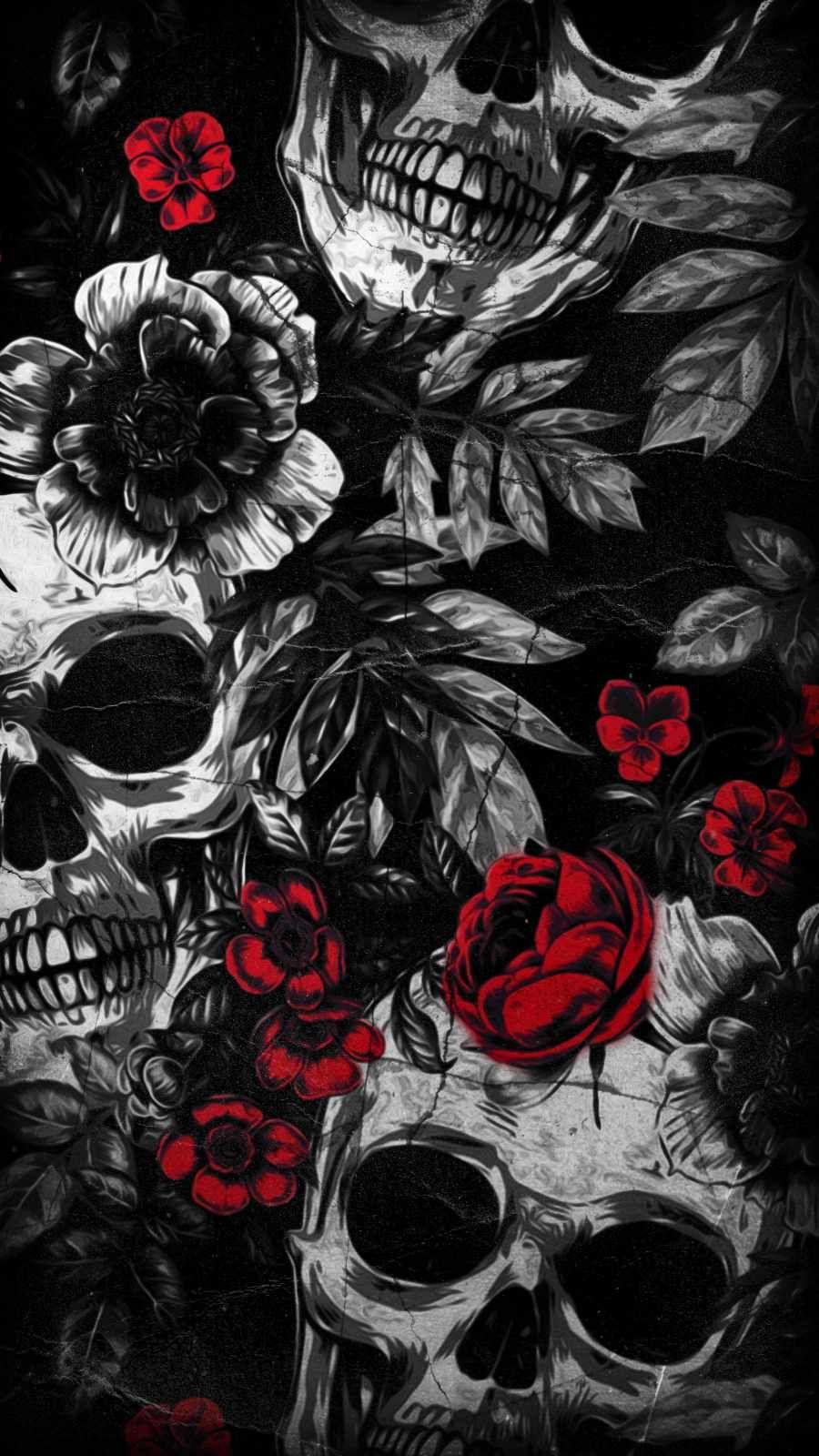 900x1600 Skull Roses iPhone Wallpaper. Рисунки черепа, Искусство калавера, Обои с черепом