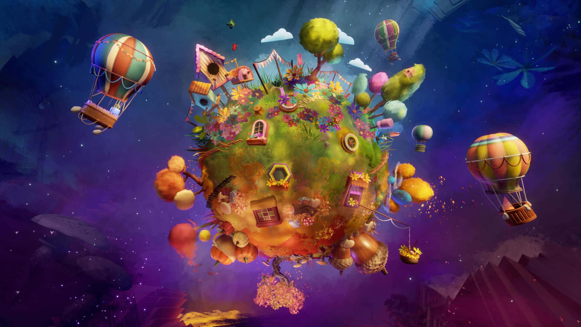 1920x1080 Download A Colorful Cartoon World With Hot Air Balloons Flying Around Wallpaper