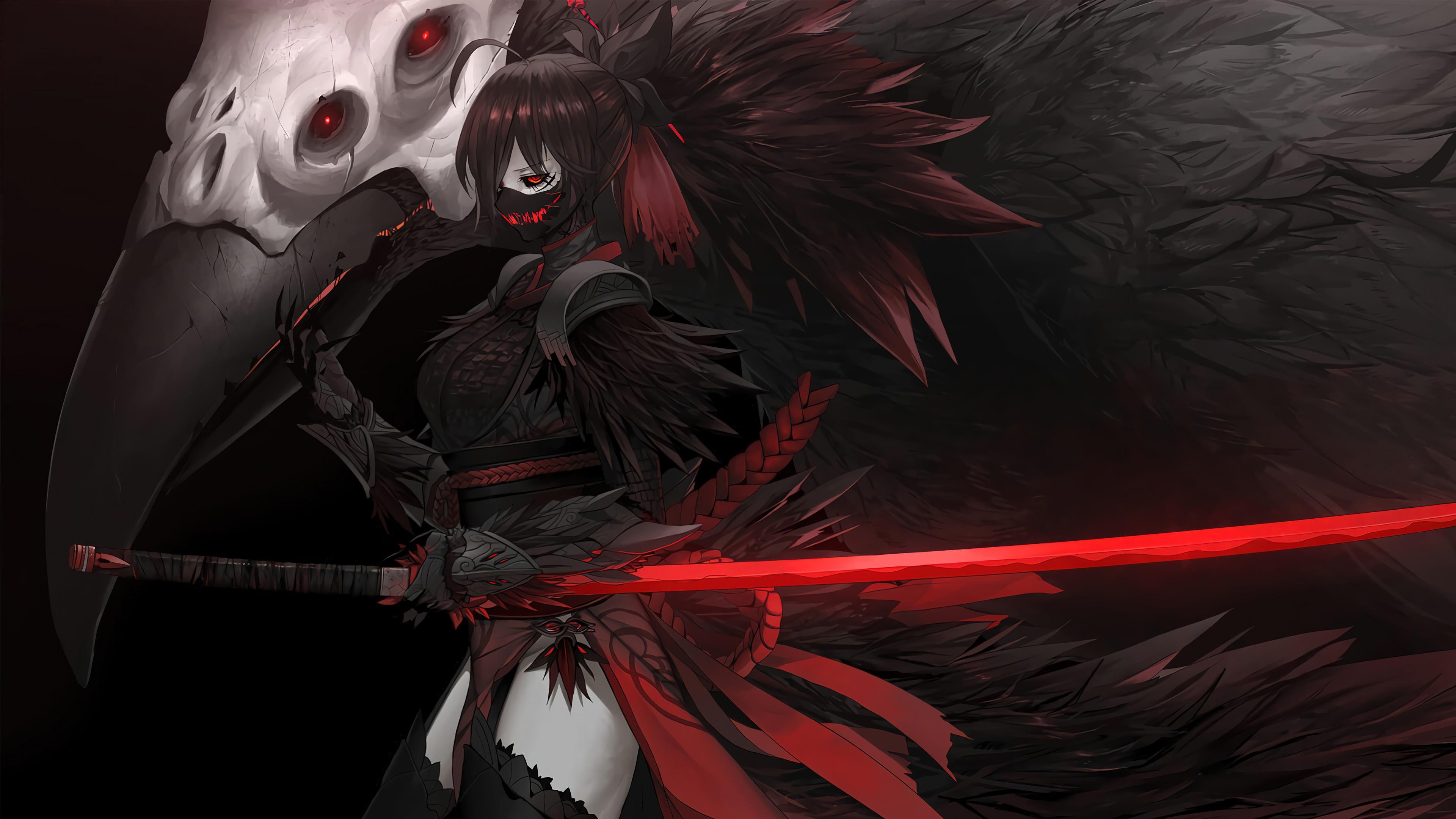 3840x2160 anime, girl, sword, fantasy, warrior, 4k, HD Wallpaper
