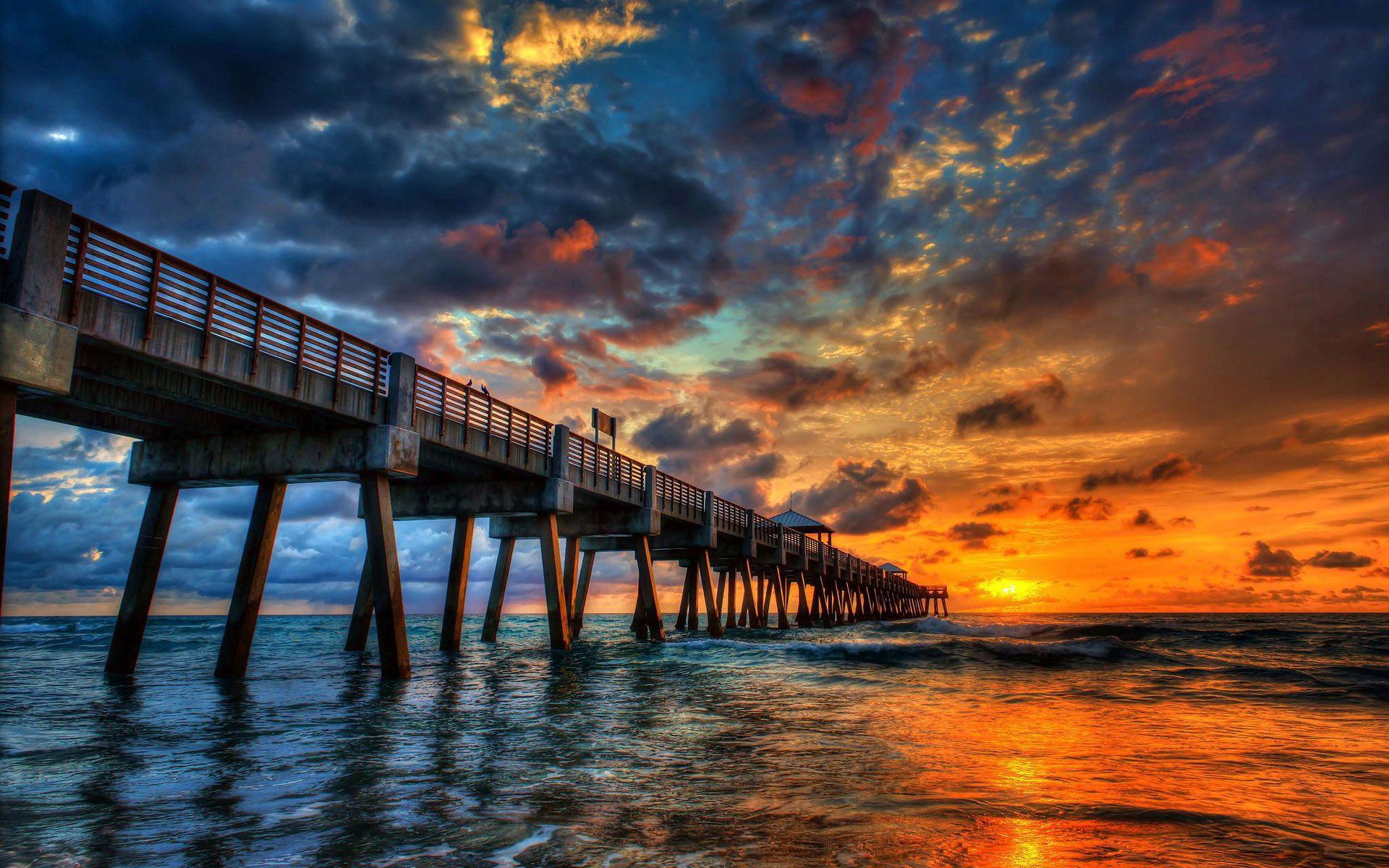 1920x1200 Beach wallpaper, Sunset painting, Juno beach pier