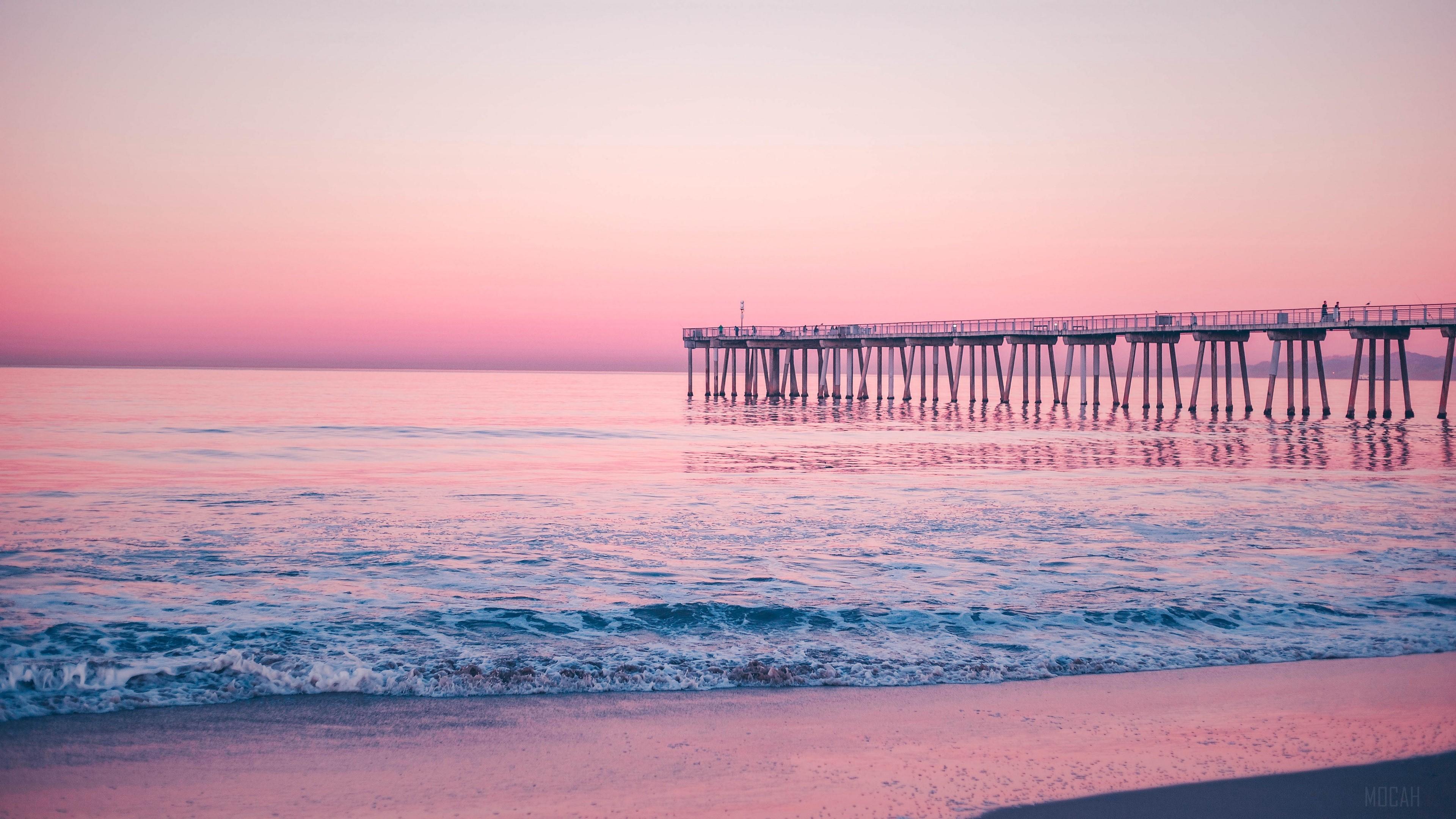 3840x2160 pier, sea, surf, pink 4k Gallery HD Wallpaper