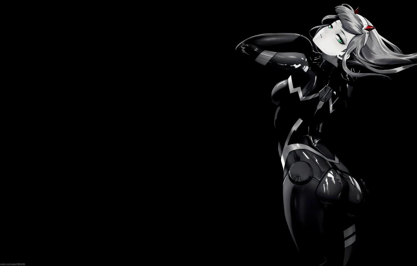1332x850 Wallpaper Girl, Anime, Black Background, Green Eyes, Tight Ass Suit Image For Desktop, Section сёнэн