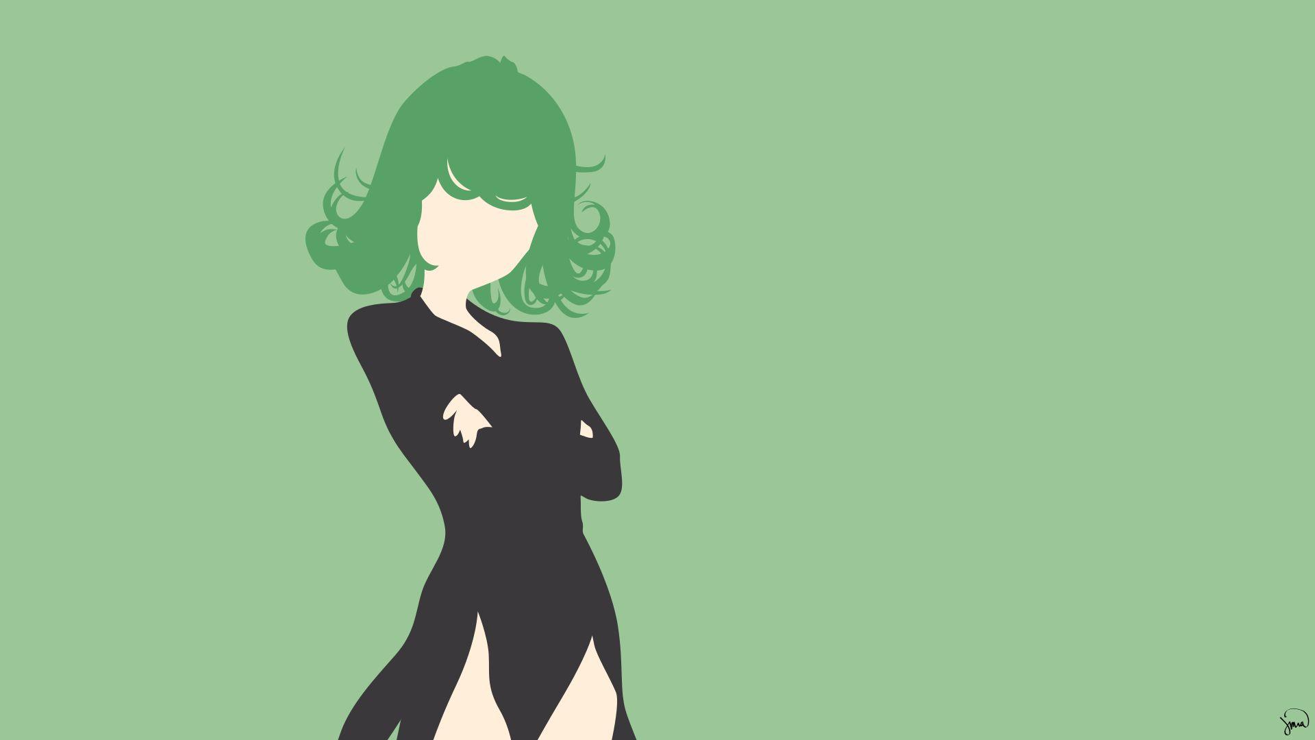 1920x1080 Mobile wallpaper: Anime, Green Hair, Dress, Minimalist, Black Dress, One Punch Man, Tatsumaki (One Punch Man), 734262 download the picture for free