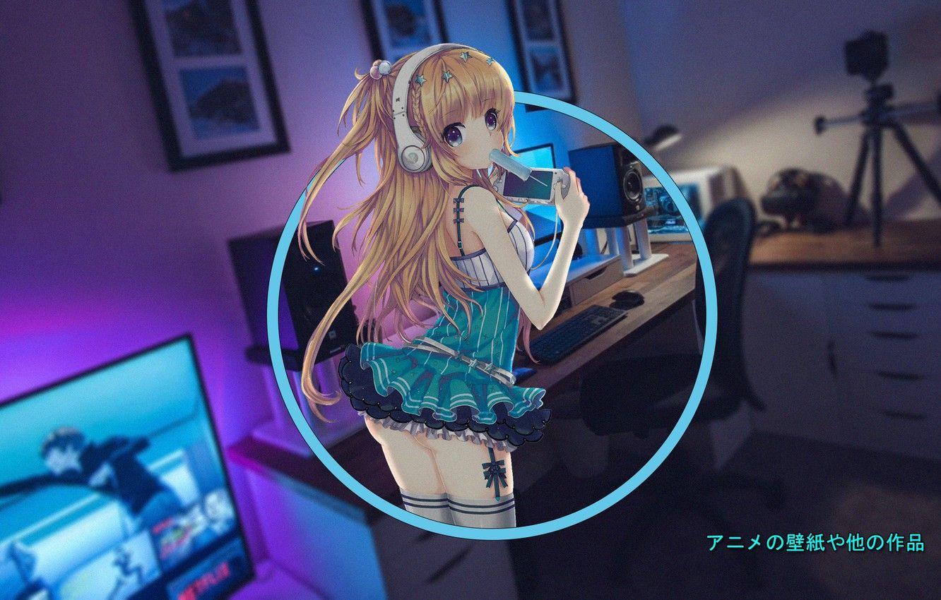 1332x850 Wallpaper girl, anime, gamers, madskillz, room gamer image for desktop, section прочее