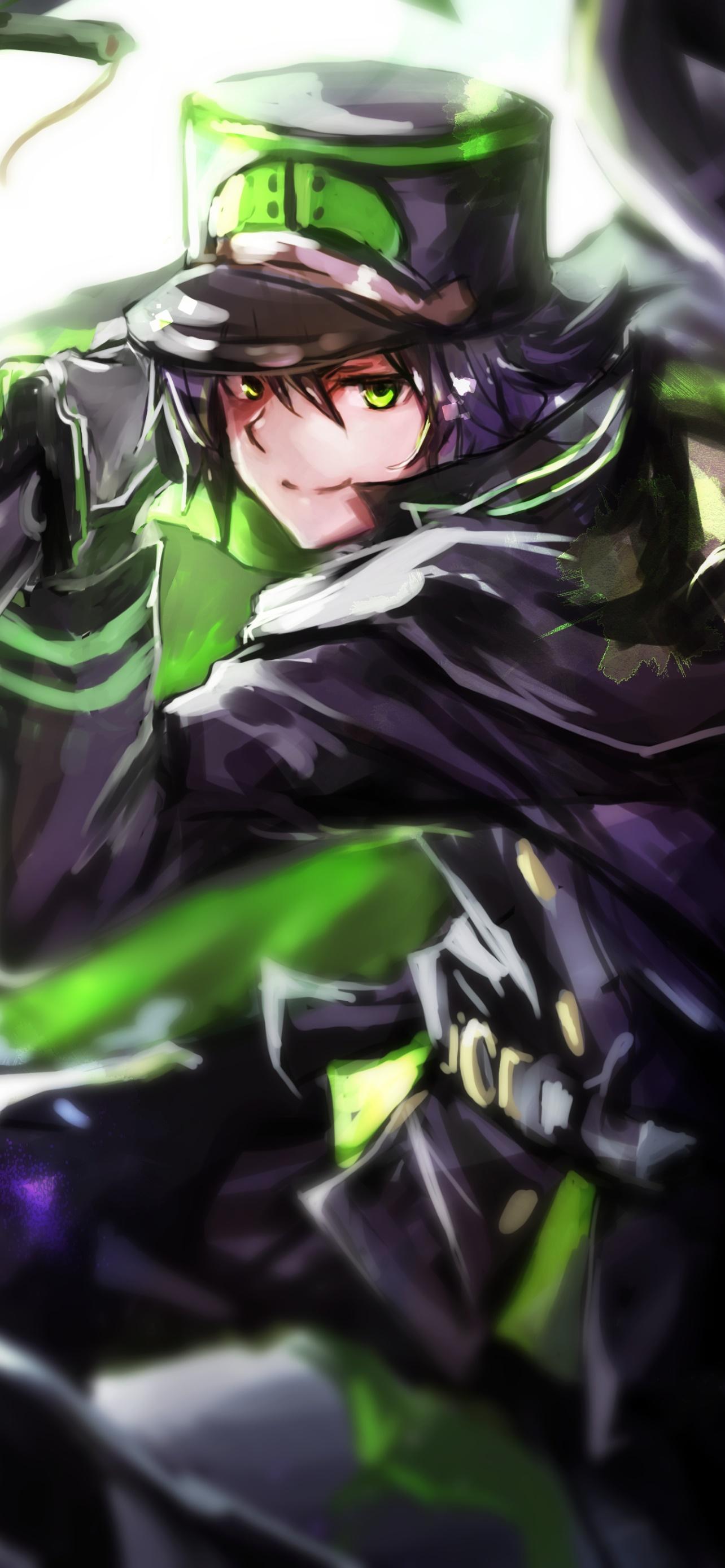 1284x2778 Wallpaper / Anime Seraph of the End Phone Wallpaper, Green Eyes, Black Hair, Yūichirō Hyakuya, Uniform, Hat, 1284x2778 free download