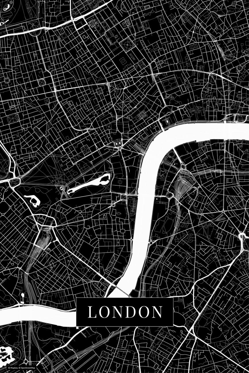 867x1300 Map of London black ǀ Maps of all cities and countries for your wall