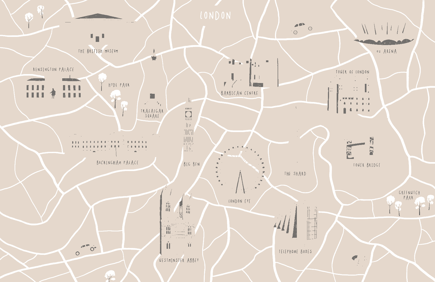 1650x1070 London City Landmarks Map Wall Mural