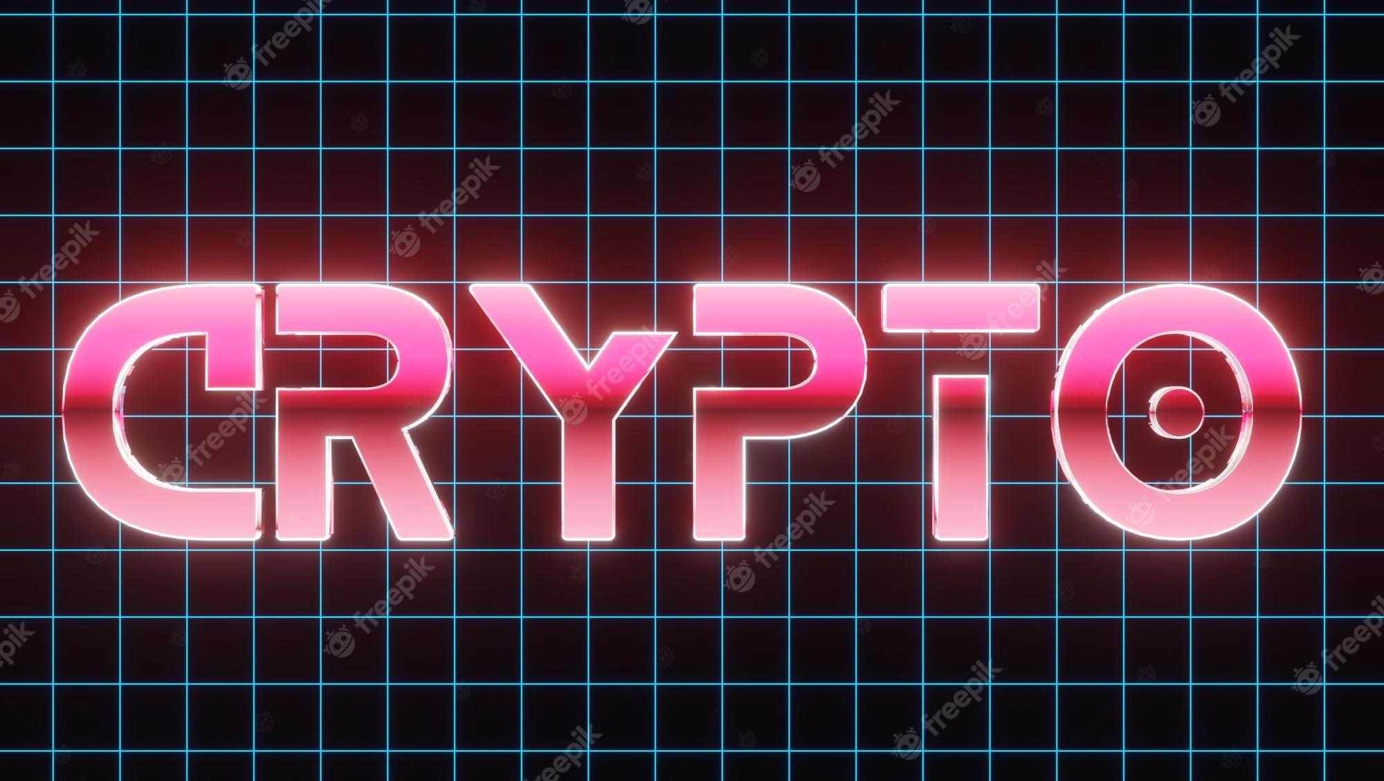 2000x1128 Premium Photo. Background wallpaper vintage style crypto text neon sign old gaming conceptglowing neon lightsretro wave and synthwave stylefor postcardbanner poster3D render image illustration