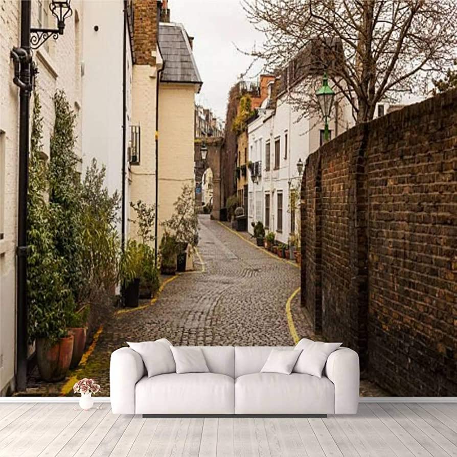 894x894 3D Wallpaper Cozy Street in London, UK Cobblestone Street Stock Picture, Royalty Self Adhesive Bedroom Living Room Dormitory Decor Wall Mural Stick and Peel Background Wall Ceiling Wardrobe Sticker