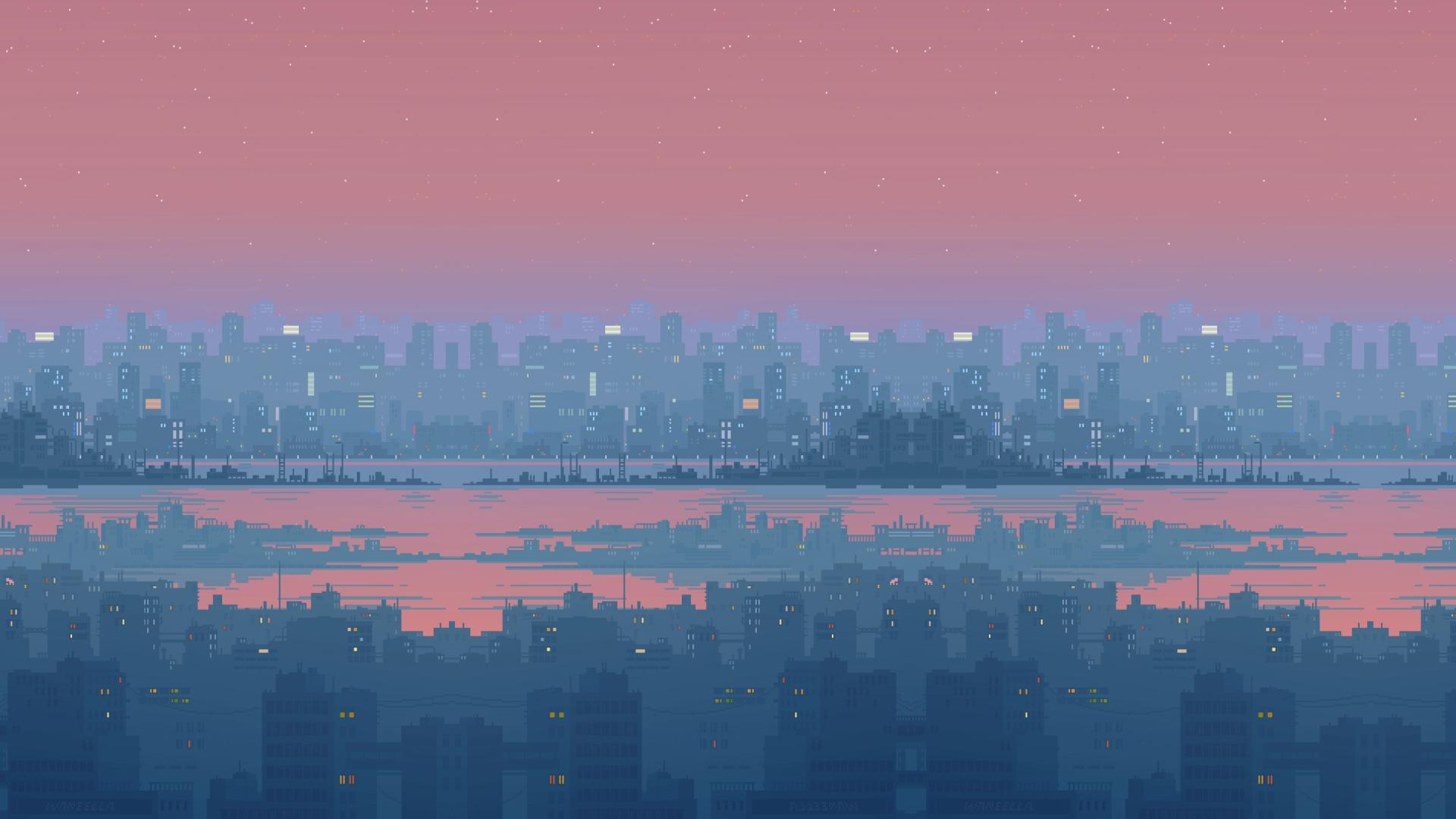 1920x1080 Artwork City Cityscape Sunset Wallpaper:1920x1080