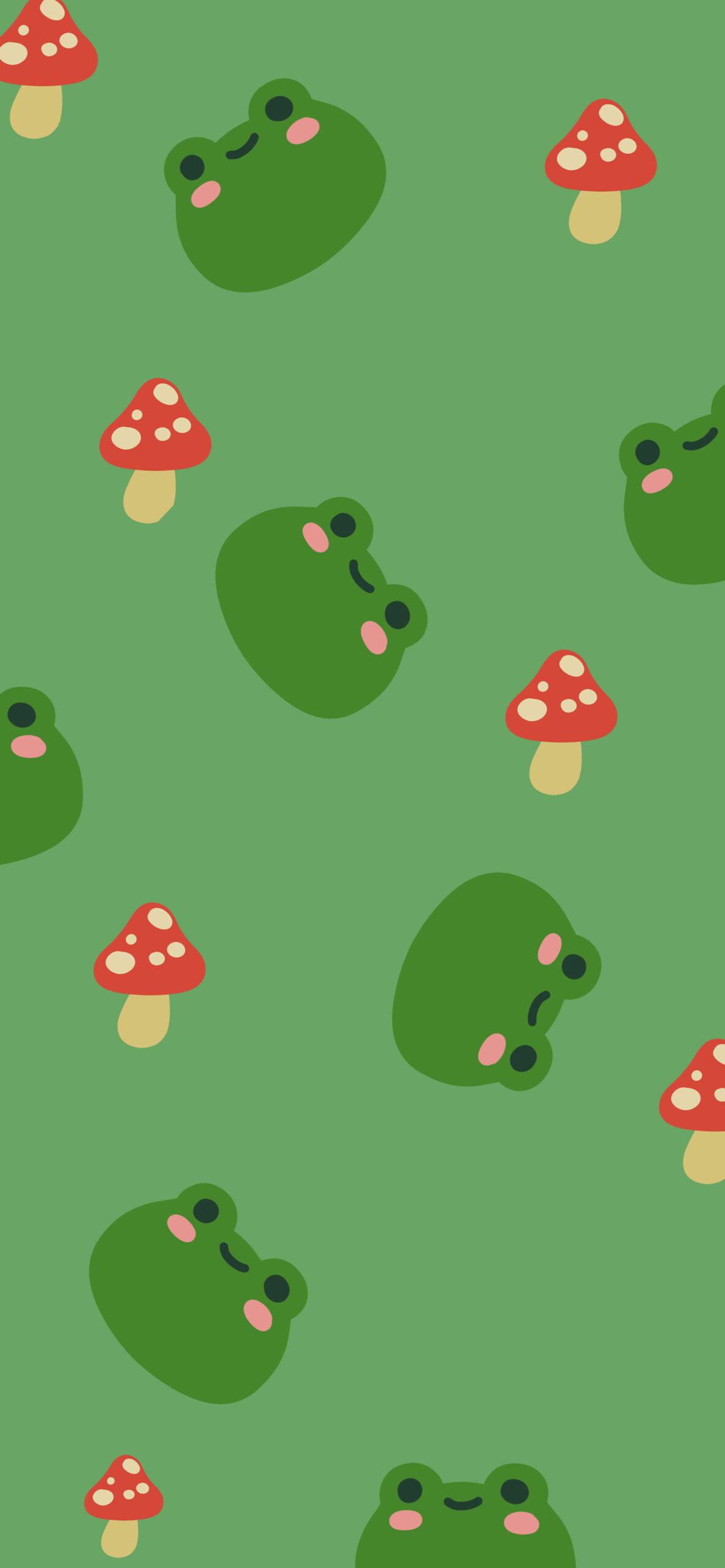 1183x2560 Kawaii Frog & Mushroom Green Wallpaper Frog Wallpaper