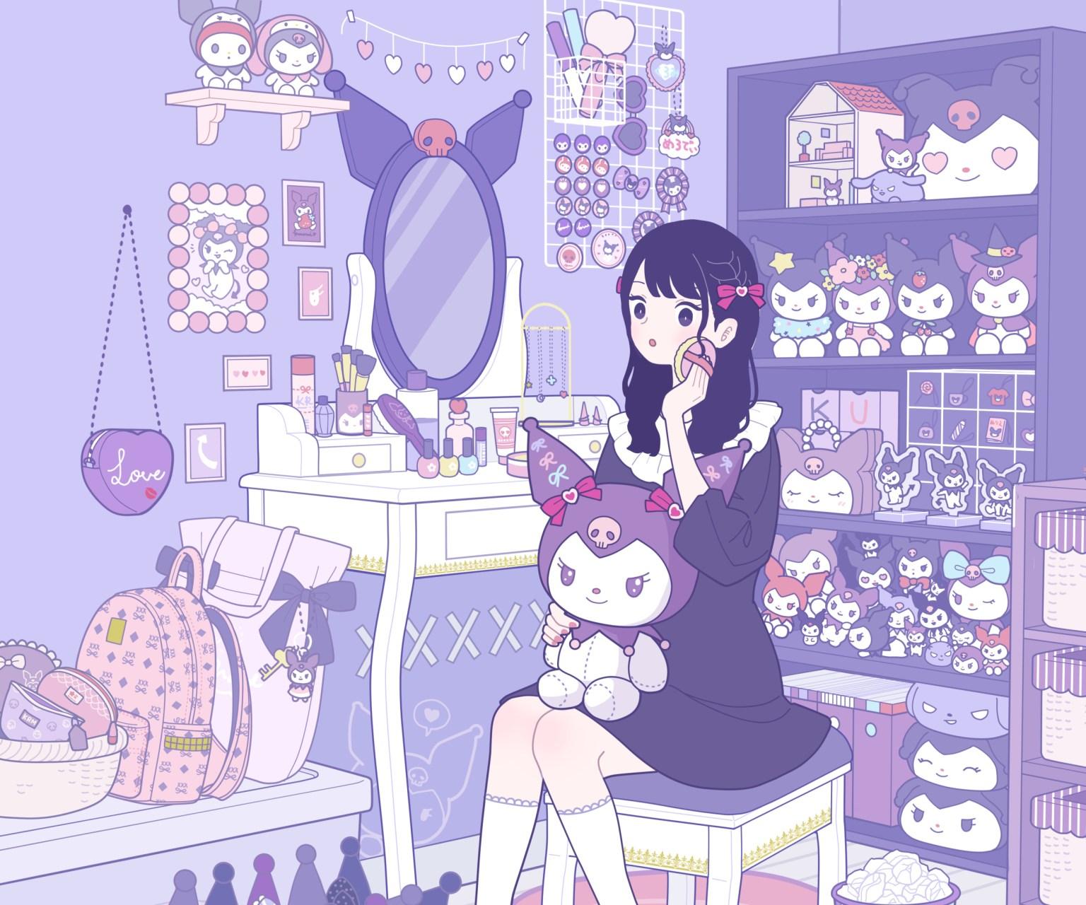 1536x1280 Kuromi Kawaii Girl Wallpaper Background