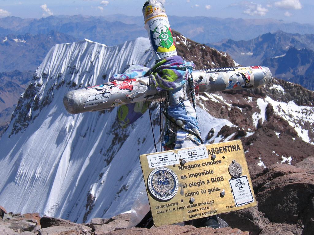 1024x768 Summit Cross. The summit cross on Aconcagua. South face of