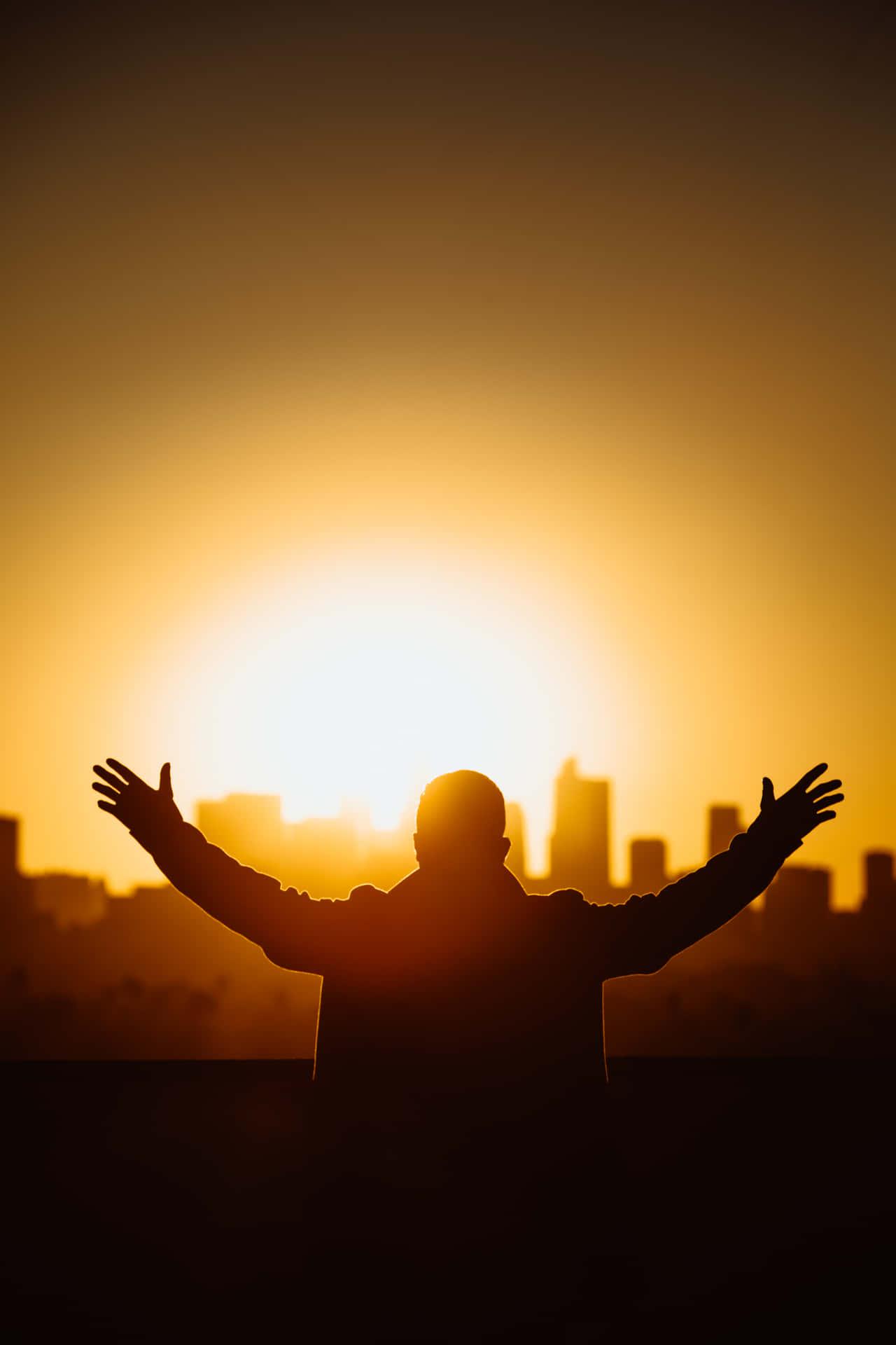 1280x1920 Download Man Worship With Sunset Picture