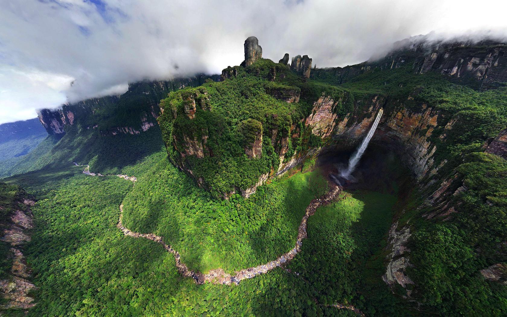 1680x1050 nature, mountains, landscape, river, waterfall, Venezuela, Angel Falls, rock formation, Salto Ángel, Mount Roraimax1050 Wallpaper
