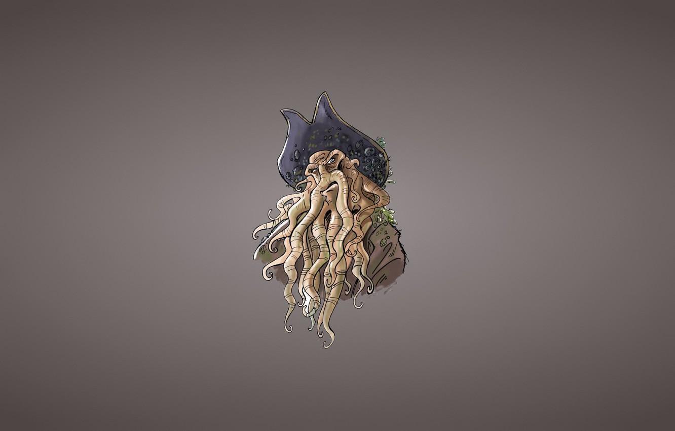 1332x850 Wallpaper minimalism, hat, octopus, Pirates of the Caribbean, octopus, Davy Jones, Pirates of the Caribbean, Davy Jones image for desktop, section минимализм
