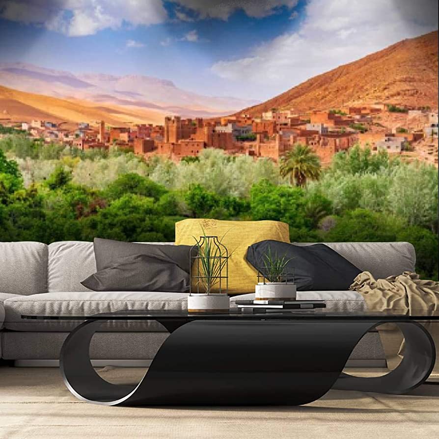 894x894 Wall Mural kasbah and village in morocco north africa moroccan blue stock Peel and Stick Wallpaper Self Adhesive Wallpaper Large Wall Sticker Removable Vinyl Film Roll Shelf Paper Home Decor