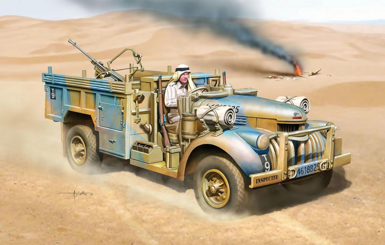 1332x850 Wallpaper art, company, special forces, British, SAS, WW2., the beginning, North Africa, North African, Commander's Car, Desert, Long Range Desert Group Patrol Car, patrol, formed, Raider, Campaign image for desktop, section оружие