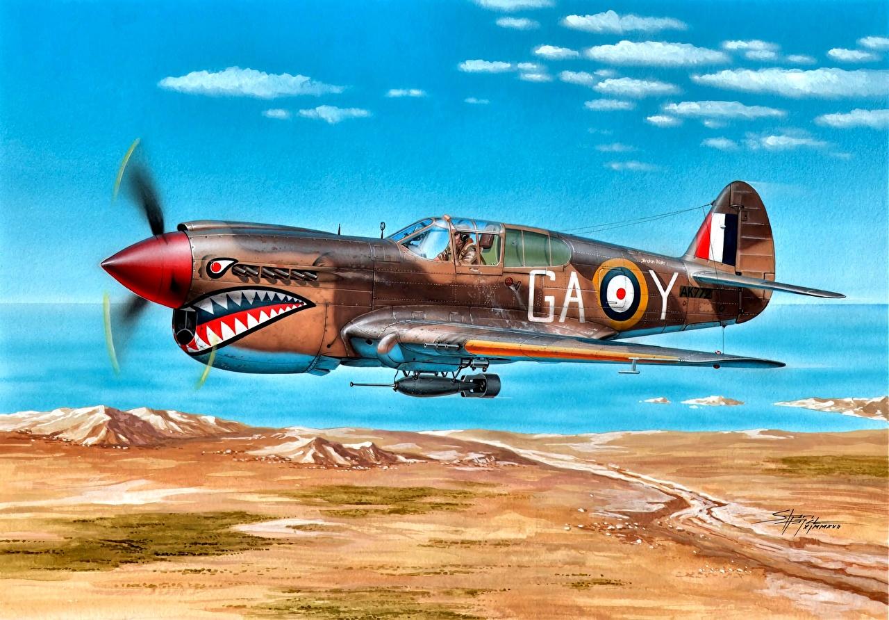 1280x892 Photo Airplane British 1942 P 40E Kittyhawk Mk.IA Lybia 112 Sqn