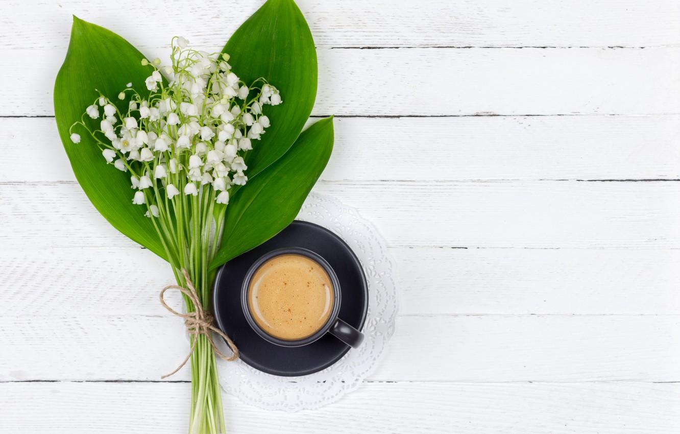 1332x850 Wallpaper coffee, bouquet, spring, lilies of the valley, Ellygri image for desktop, section настроения