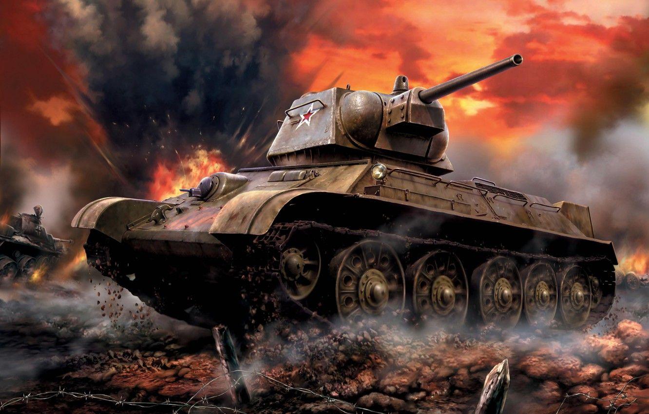 1332x850 Wallpaper Art, Tank, USSR, The Battle, WWII, Soviet, Average, T 34