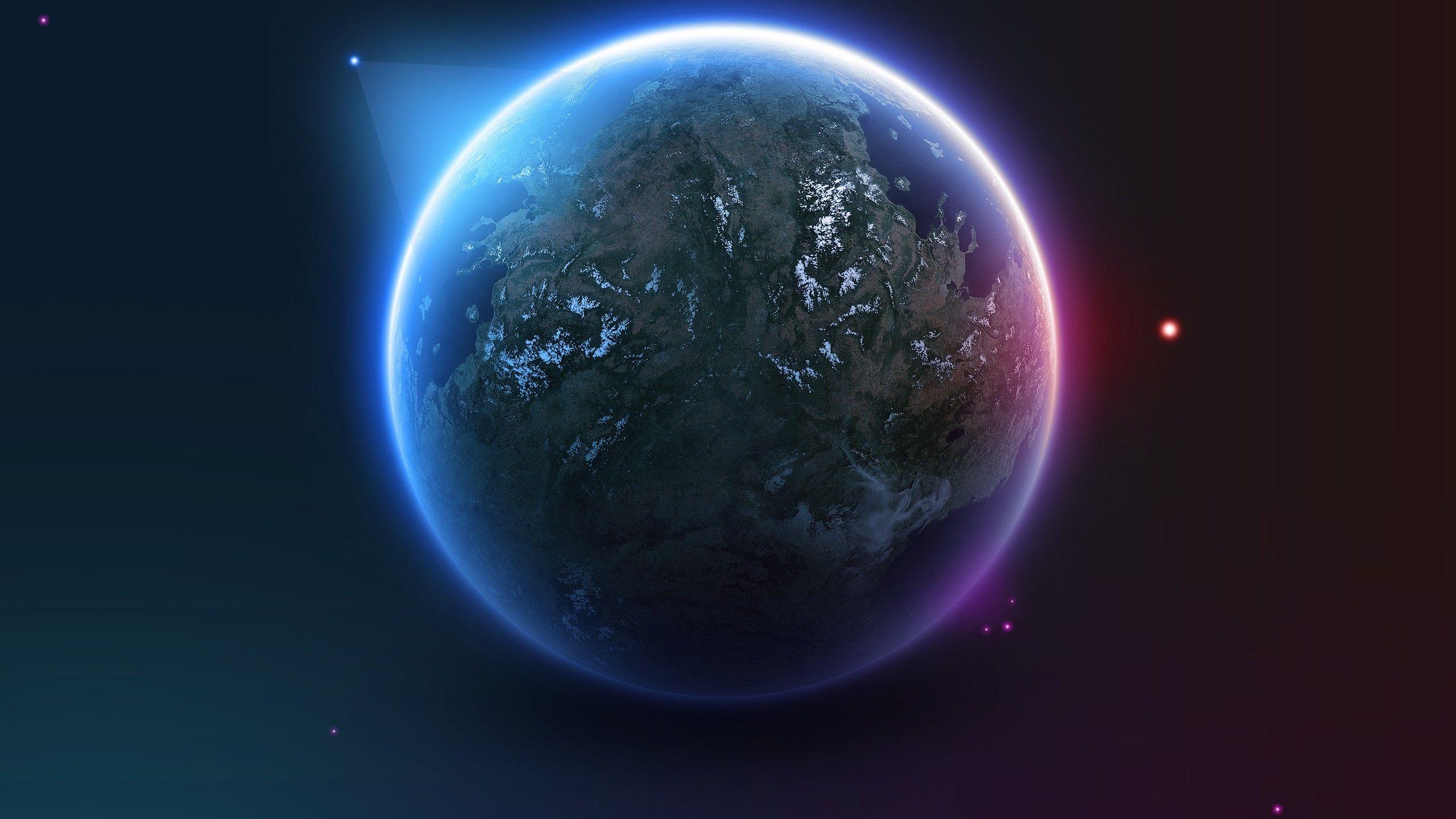 2560x1440 satellite, #space art, #artwork, #Earth, #planet, #stars, #digital