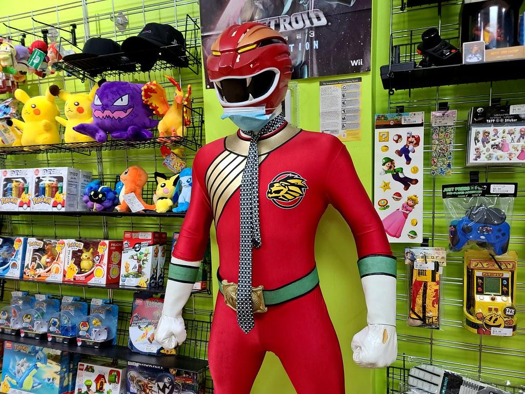 1024x768 Red Wild Force Ranger wearing necktie and face mask