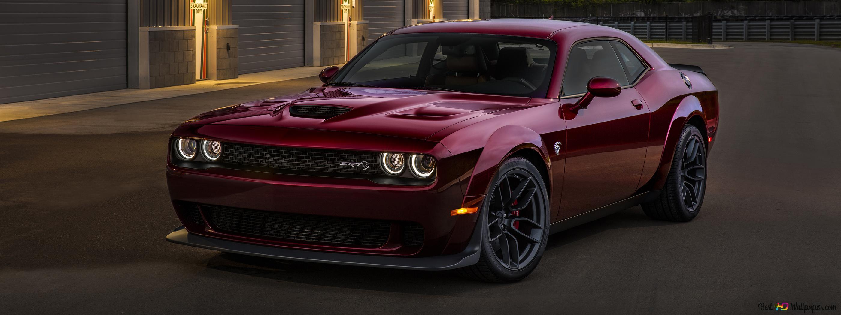 2800x1050 Red Dodge Challenger SRT sport car 2K wallpaper download