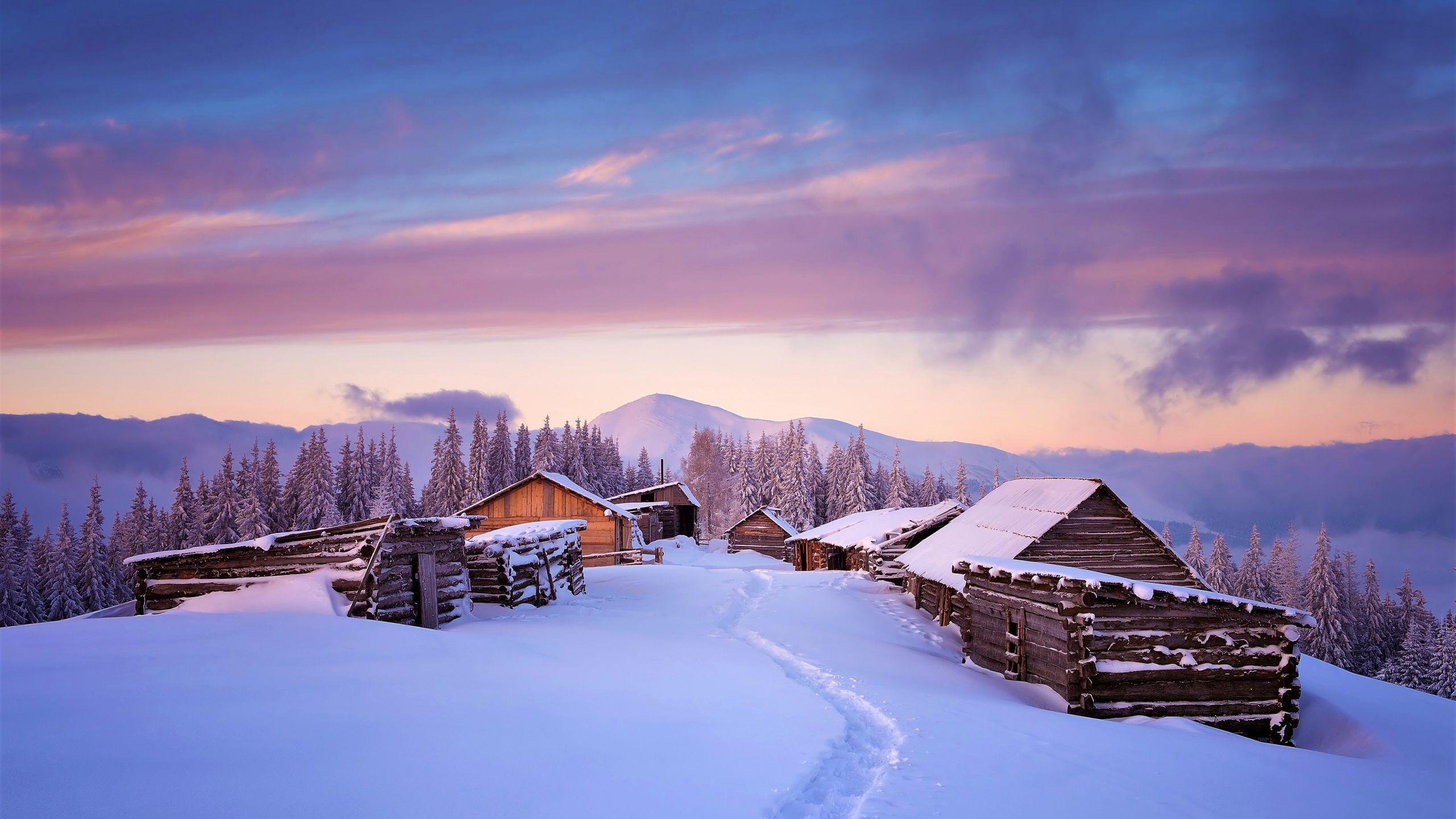 2560x1440 Cabins on Winter Mountain Youtube Channel Cover