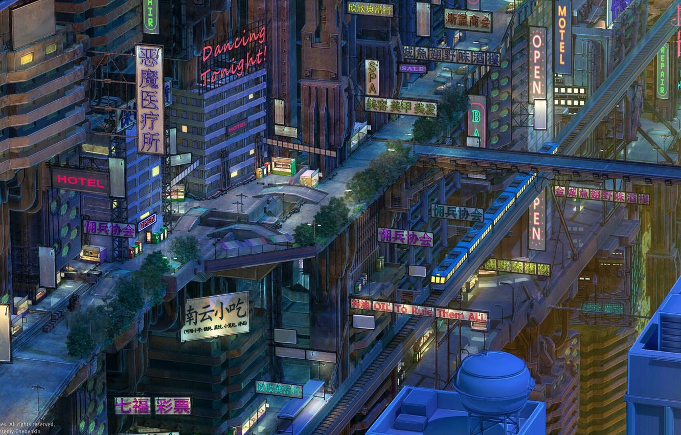 1332x850 Wallpaper Night, The city, Japan, Train, Building, Asia, Railroad, City, Japan, Architecture, Art, Night, Fiction, Train, Railway, Asia image for desktop, section рендеринг