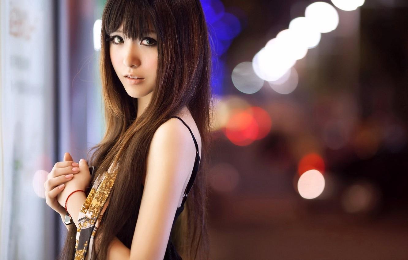 1332x850 Wallpaper girl, Asian, city lights image for desktop, section девушки