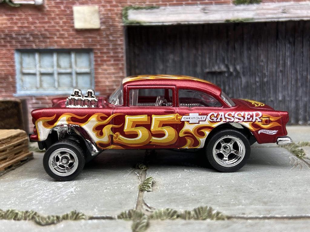 1024x768 Custom Hot Wheels 1955 Chevy Gasser In Satin Red With Chrome 5 Spoke R