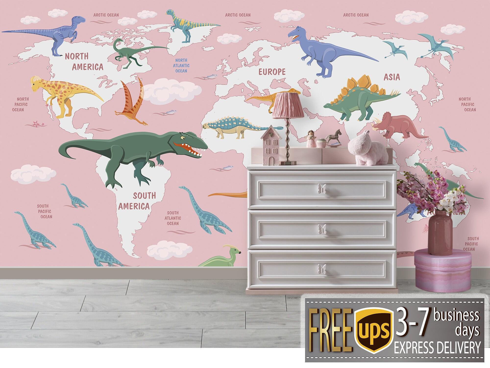 2000x1500 Pink Dino Game Room Poster Jurassic World Map Wall Mural