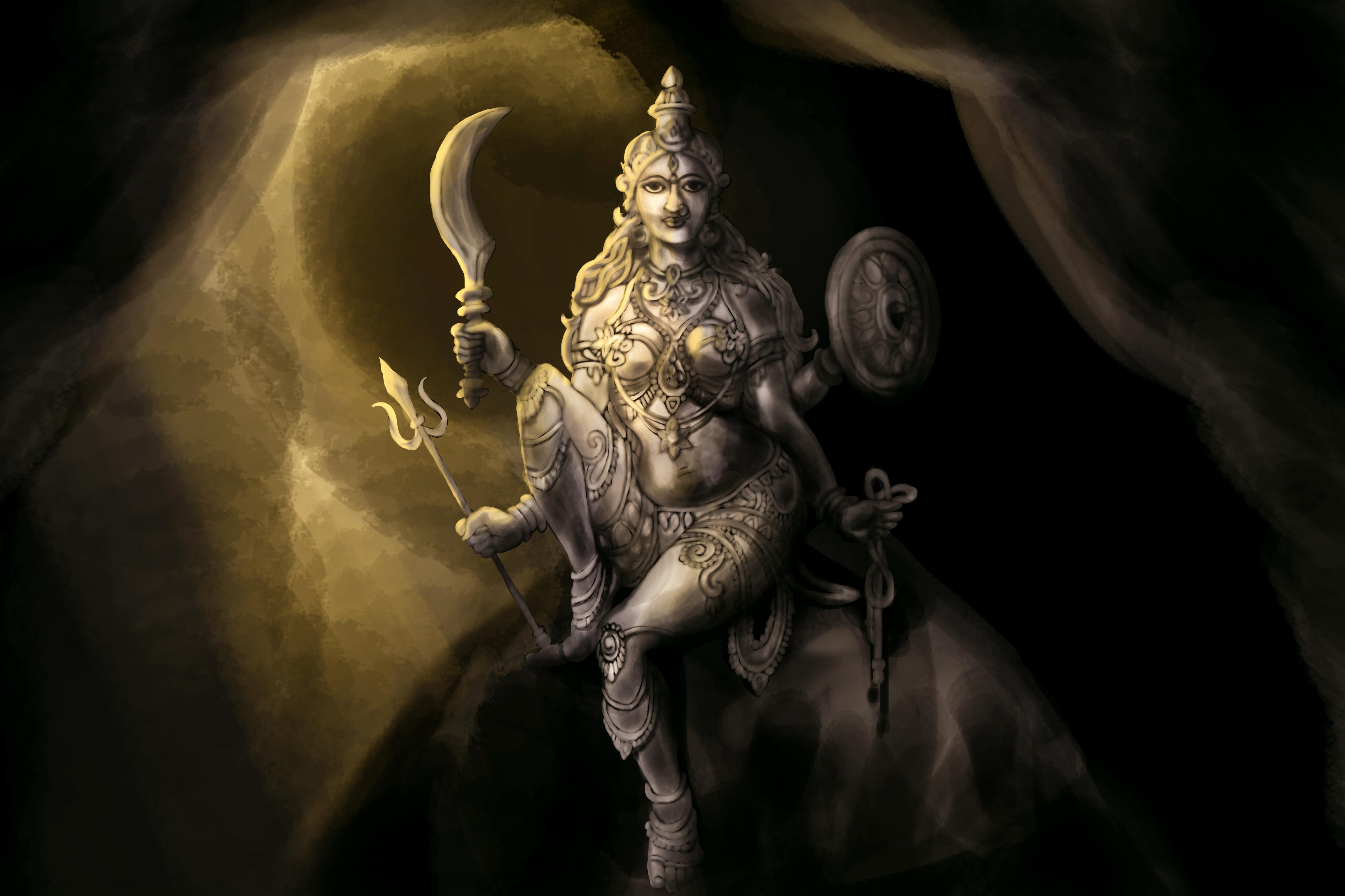5120x3413 Buy Maa Durga Parashakti Antique Figure In A Cave Canvas Art Print by SURAJ KUMAR DAS. Code:PRT_8043_56720 online in India