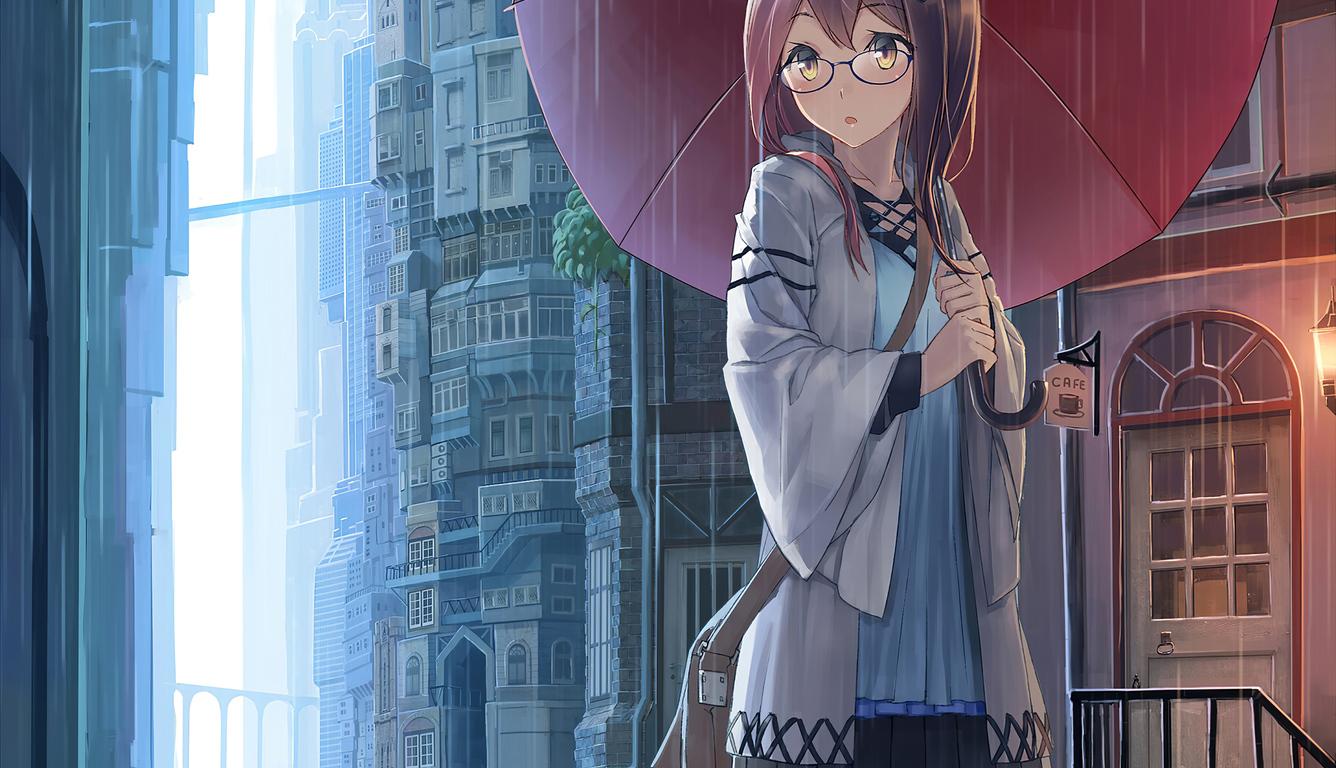 1336x768 Anime Girl Yellow Eyes Rain Umbrella 4k Laptop HD HD 4k Wallpaper, Image, Background, Photo and Picture