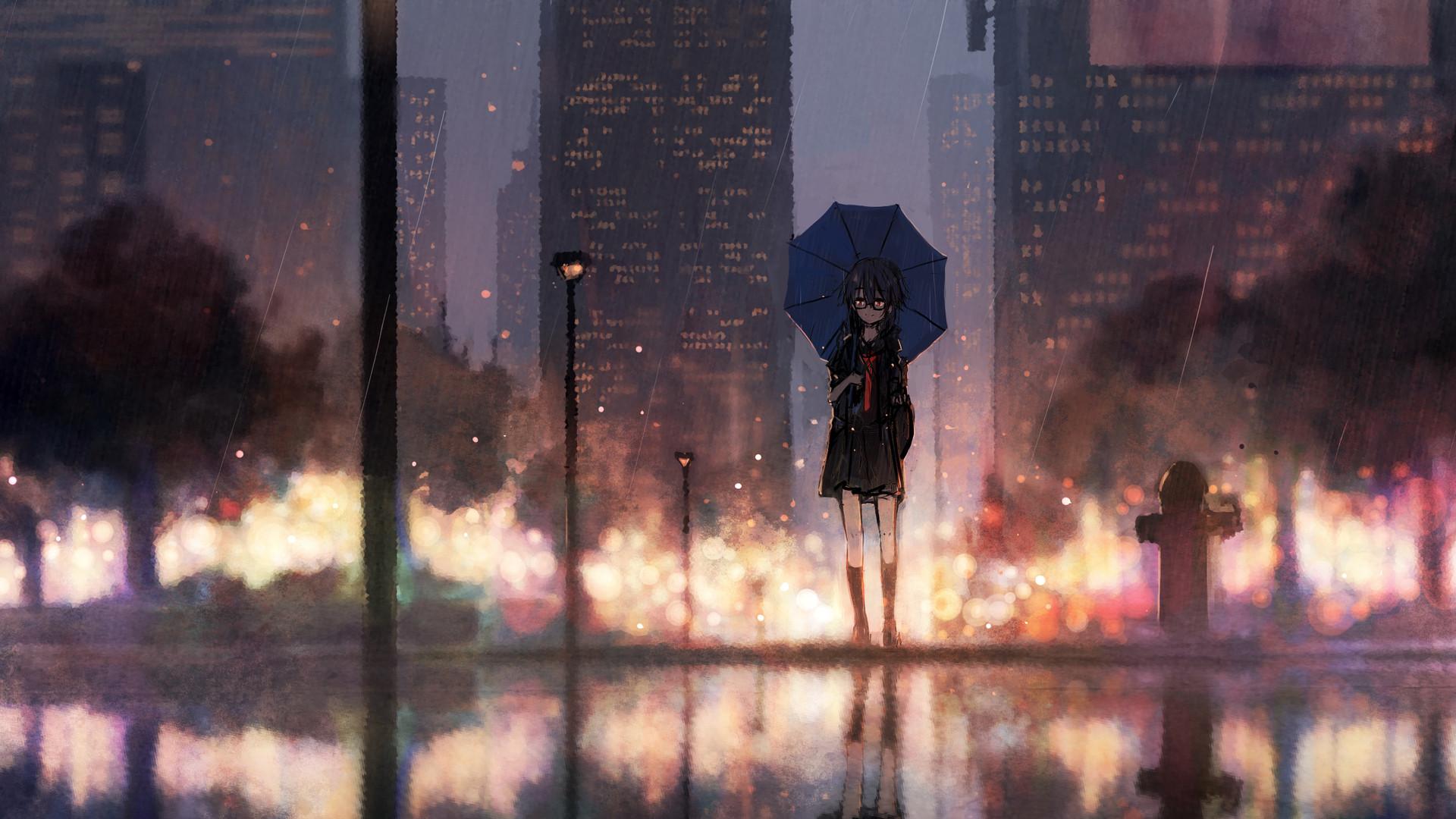 1920x1080 Anime Girl Rain Umbrella Laptop Full HD 1080P HD 4k Wallpaper, Image, Background, Photo and Picture