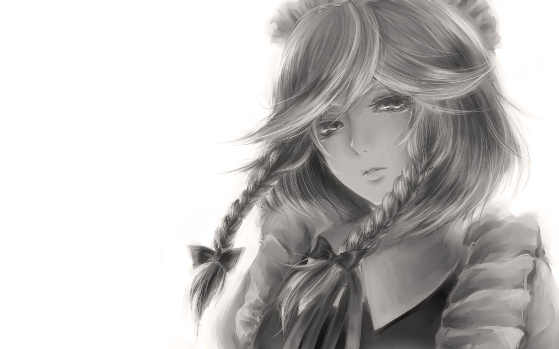 1920x1200 black and white video games Touhou maids sketches Izayoi Sakuya