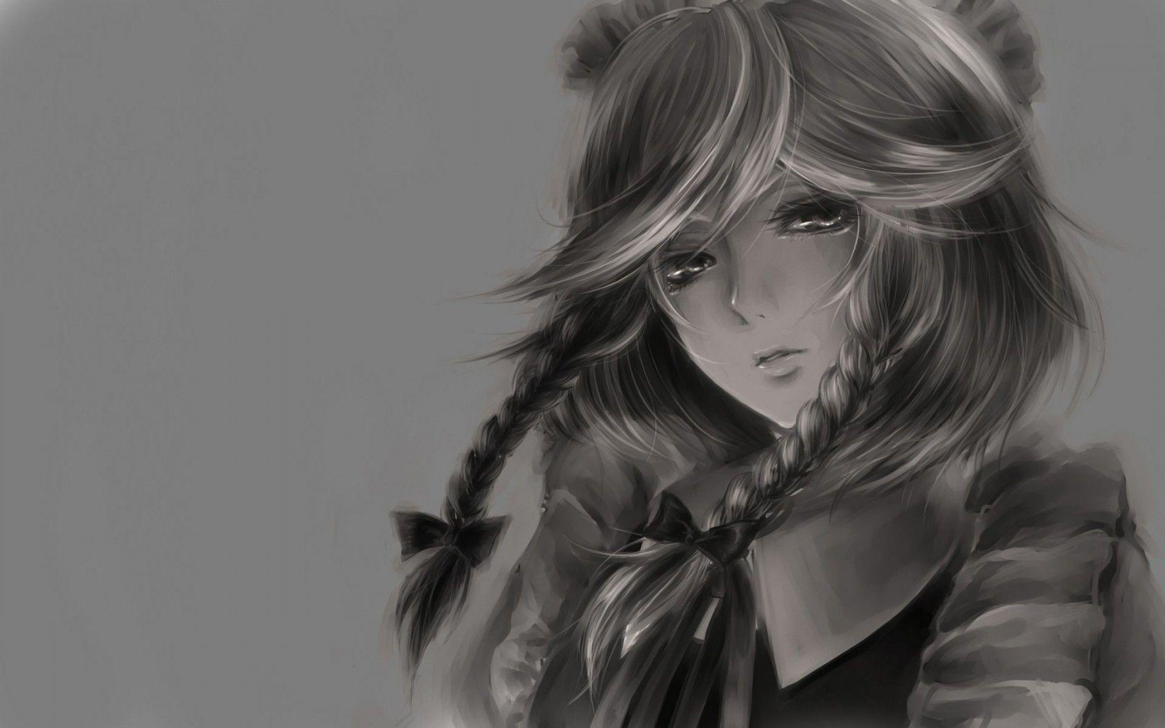 1680x1050 Video games Touhou Izayoi Sakuya grayscale simple background anime