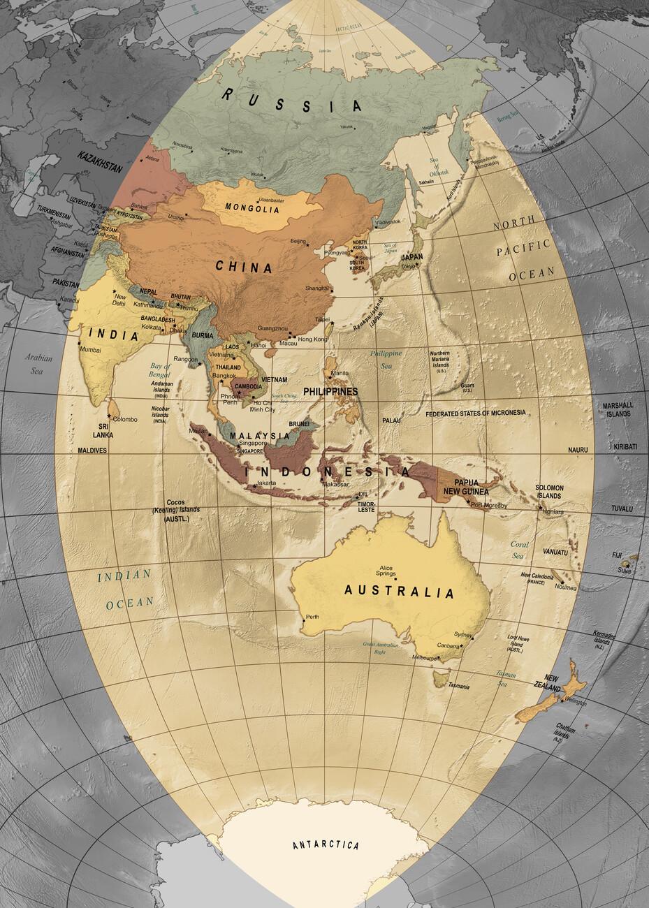 929x1300 Political map of Asia and Oceania Vintage Style Wall Mural
