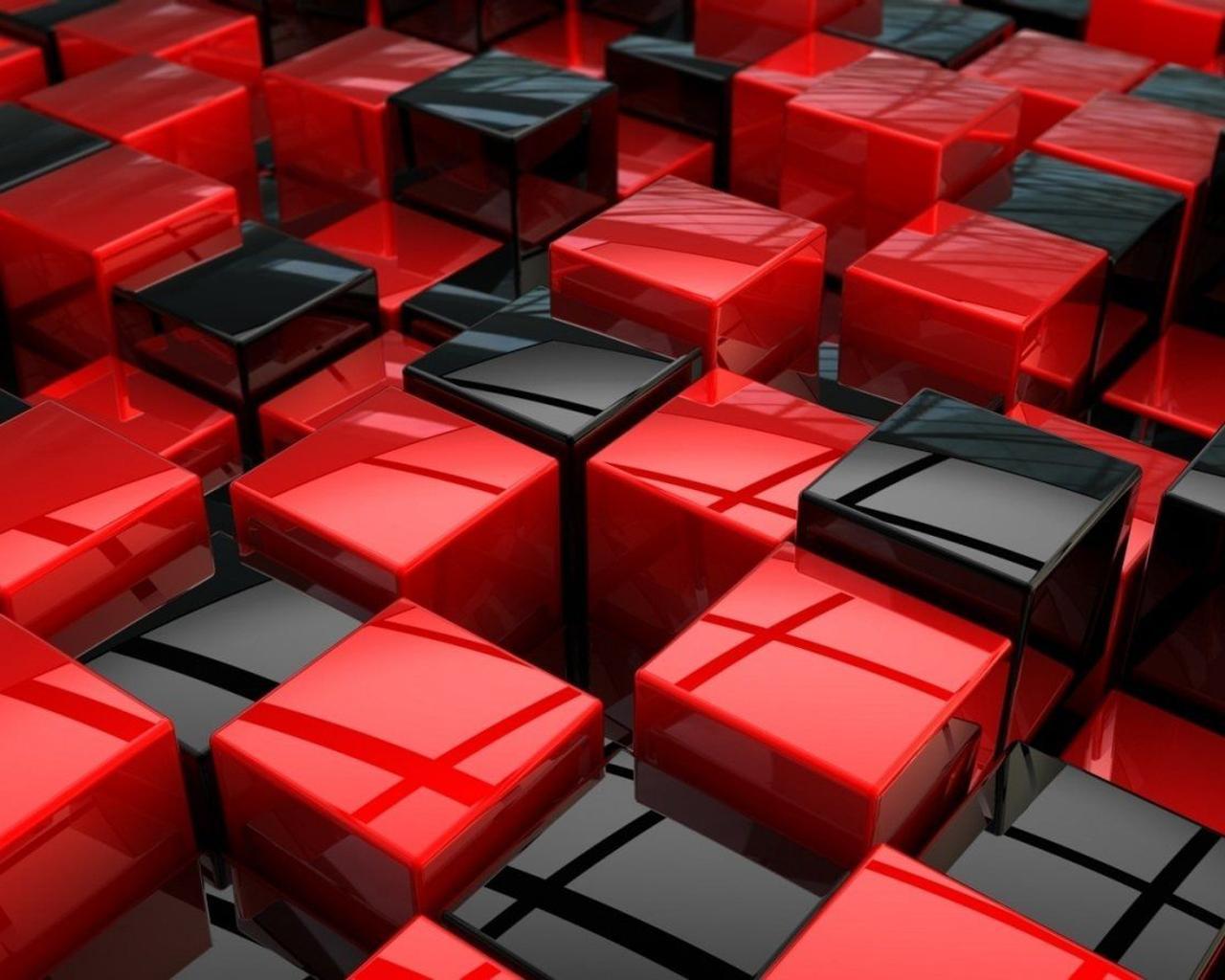 1280x1024 Black and red 3D boxes on the wall