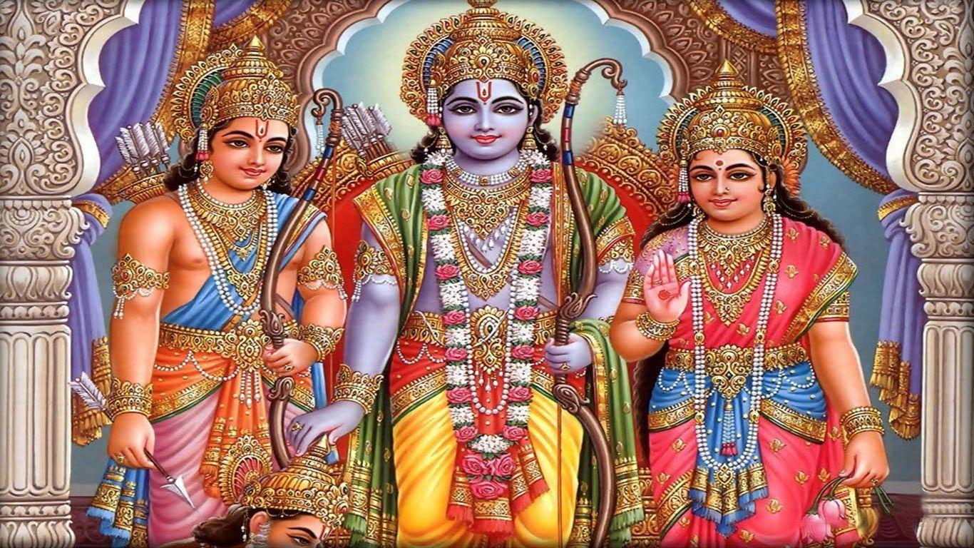 1366x768 Download Three Ram Darbar Deities Wallpaper