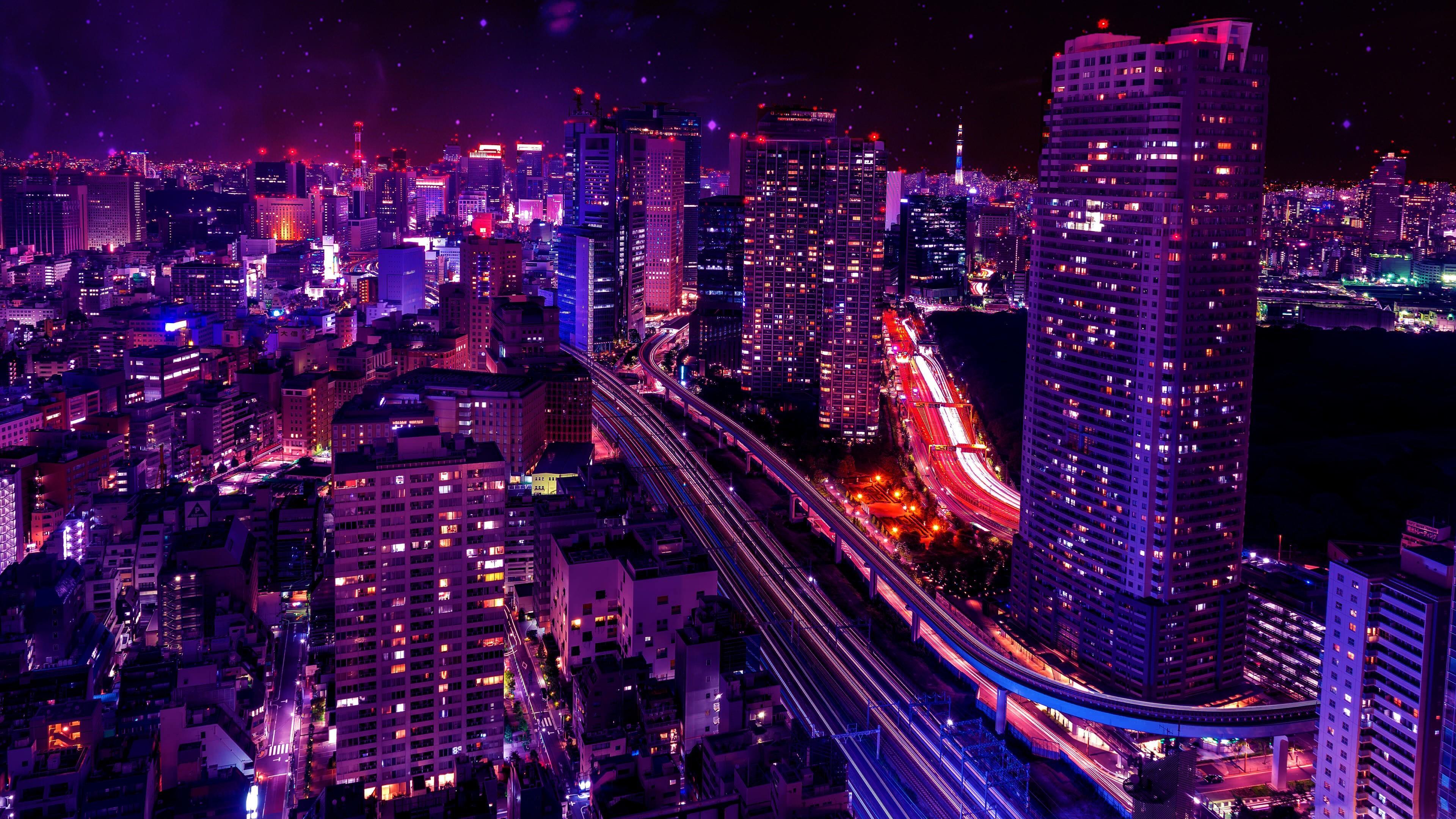 3840x2160 Wallpaper City Buildings During Night Time, Background Free Image