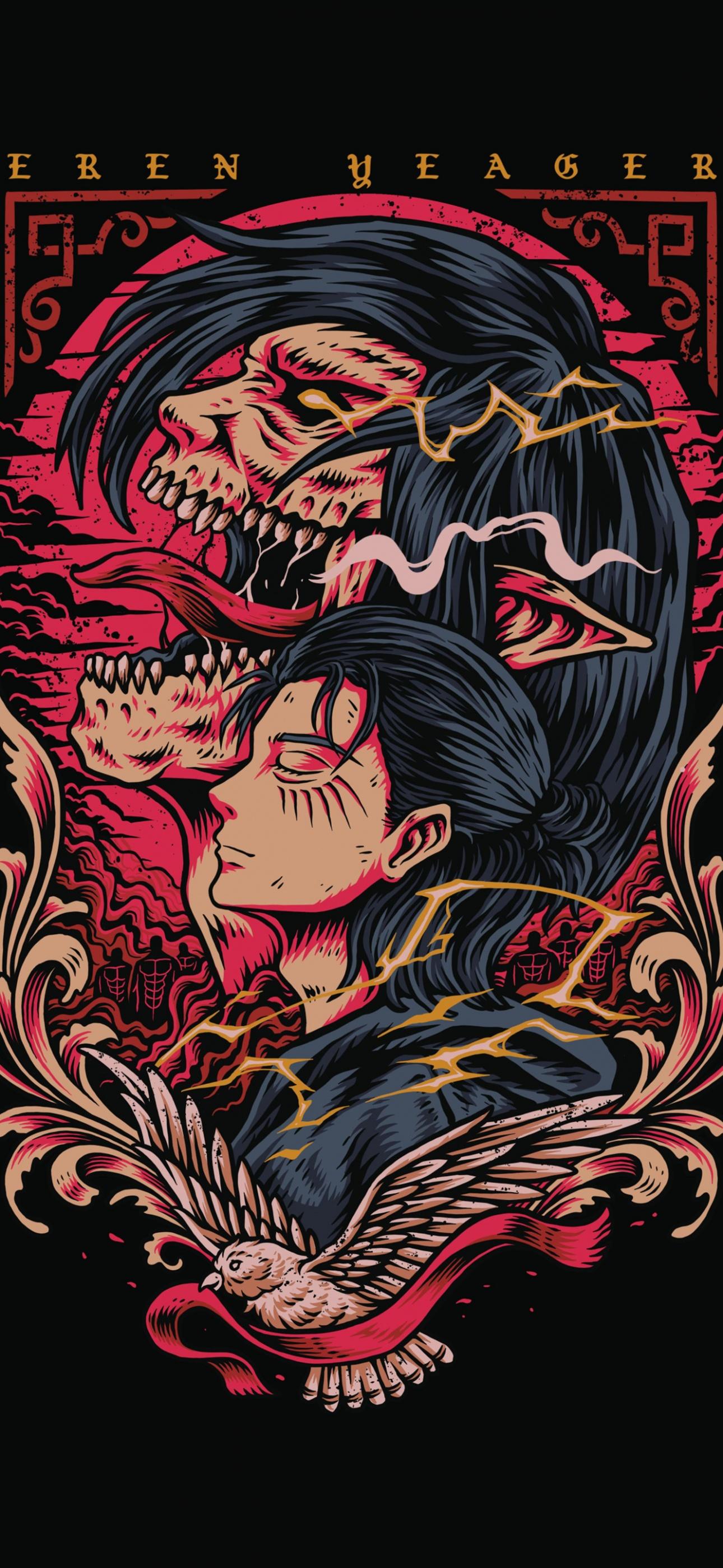 1290x2796 Eren Yeager Wallpaper 4K, Attack On Titan, AMOLED, Black Dark