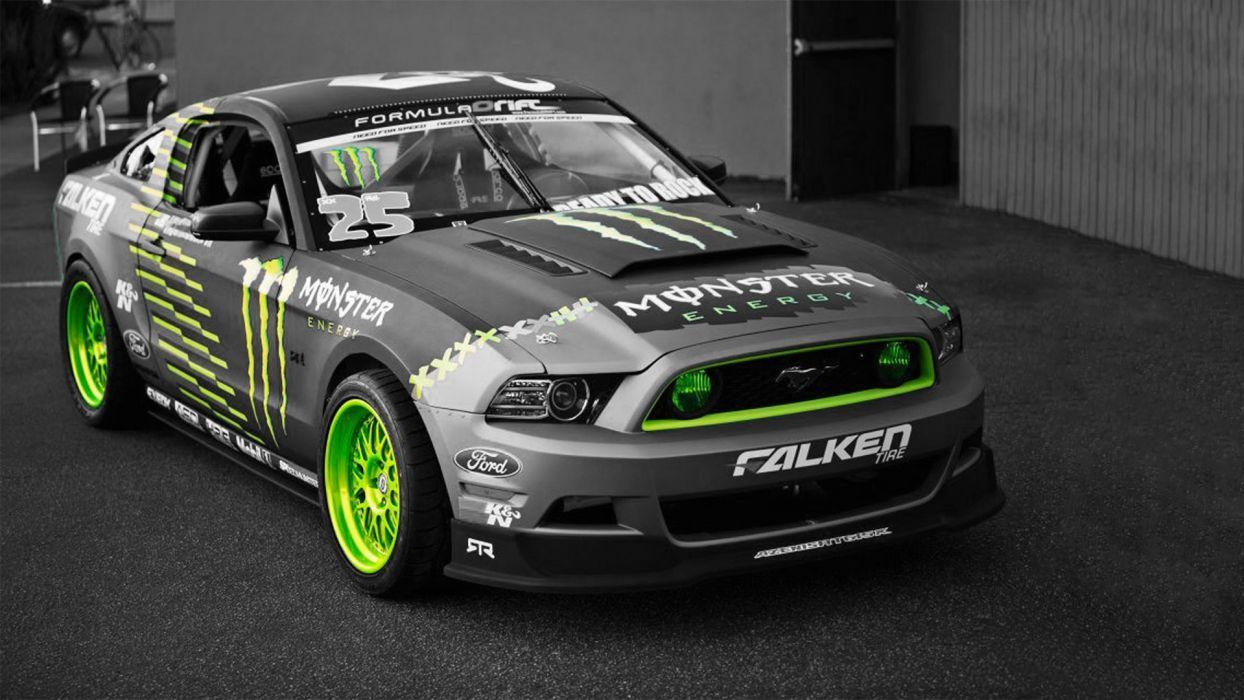 1244x700 Green cars Ford Mustang selective coloring Monster Energy sports cars wallpaperx1080