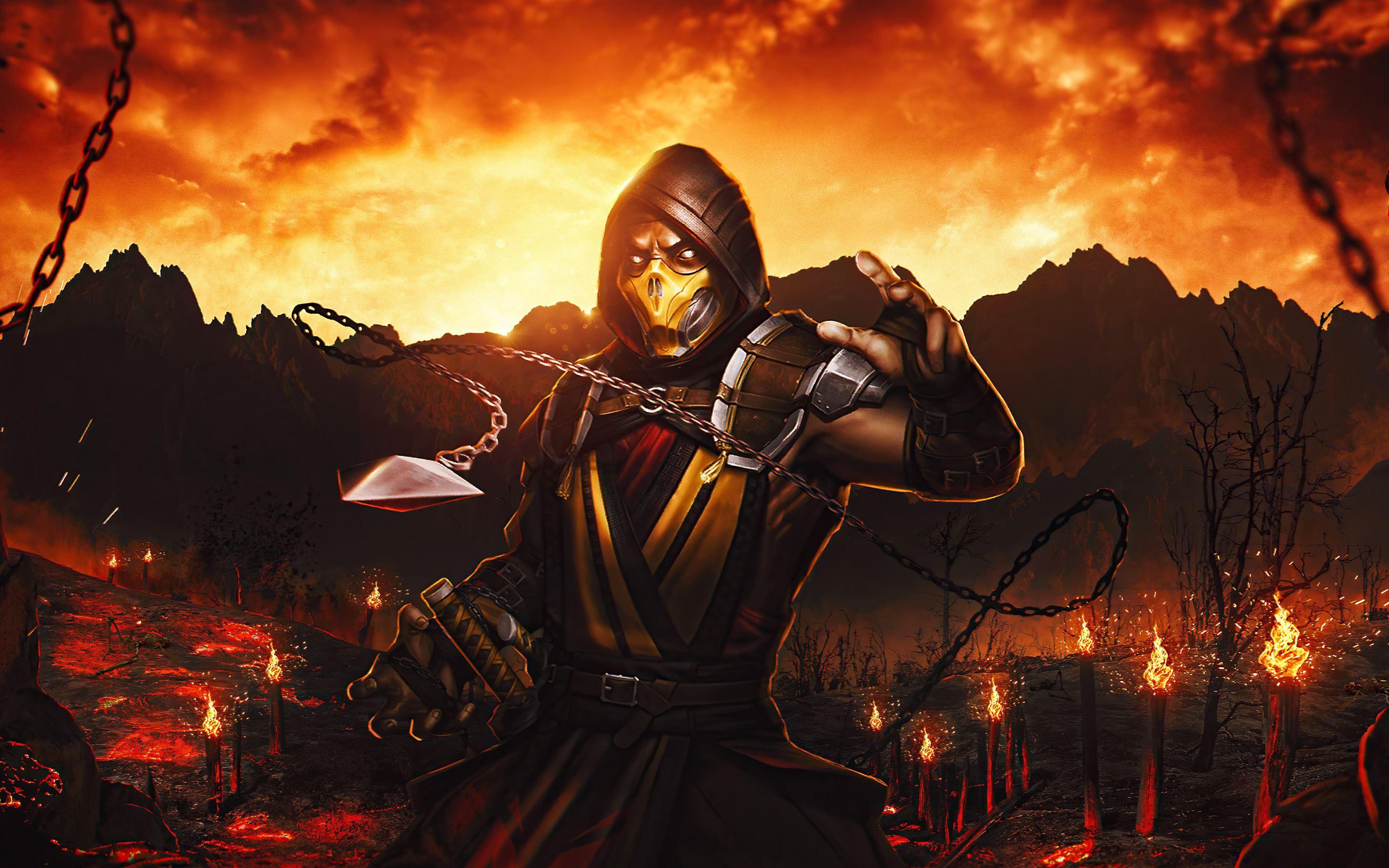 2880x1800 mortal kombat scorpion samurai 4k MacBook Air Wallpaper Download