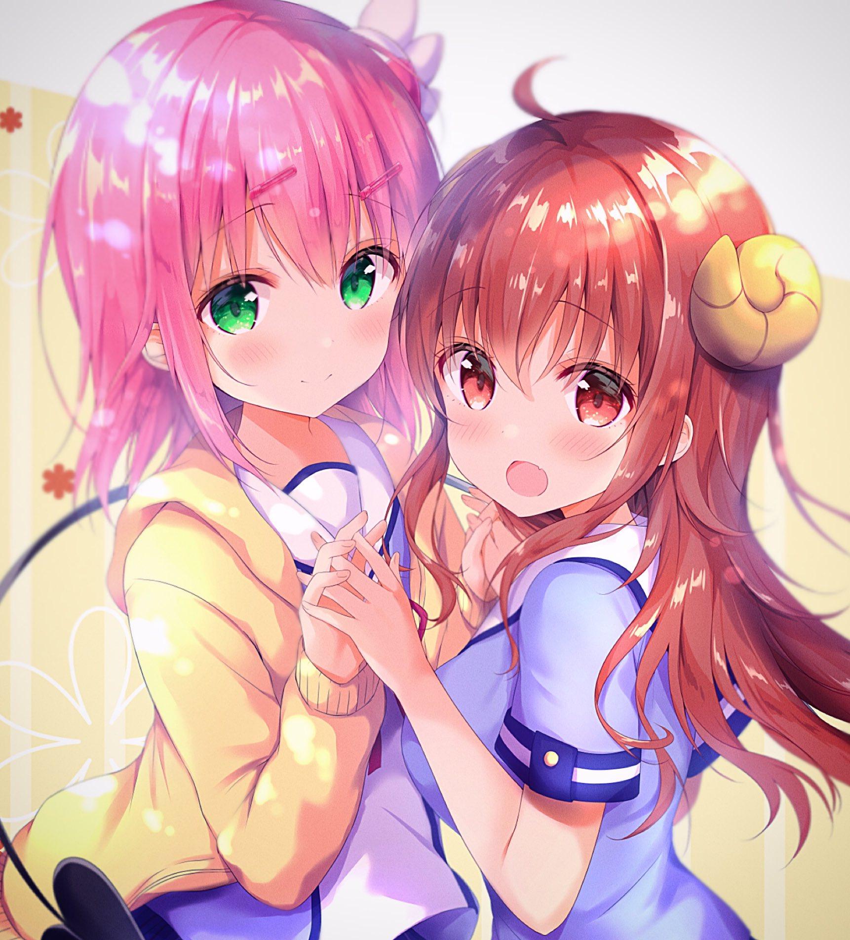 1722x1904 amedama con machikado mazoku chiyoda momo yoshida yuuko (machikado mazoku) seifuku sweater tail yuri