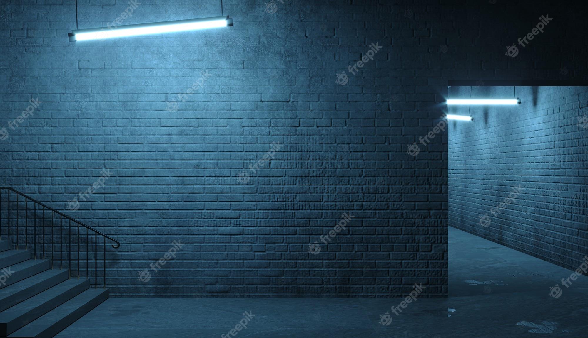 2000x1152 Premium Photod illustration. brick wall of a street facade at night. entrance to the room. dirty old gateway. lamp. background banner wallpaper