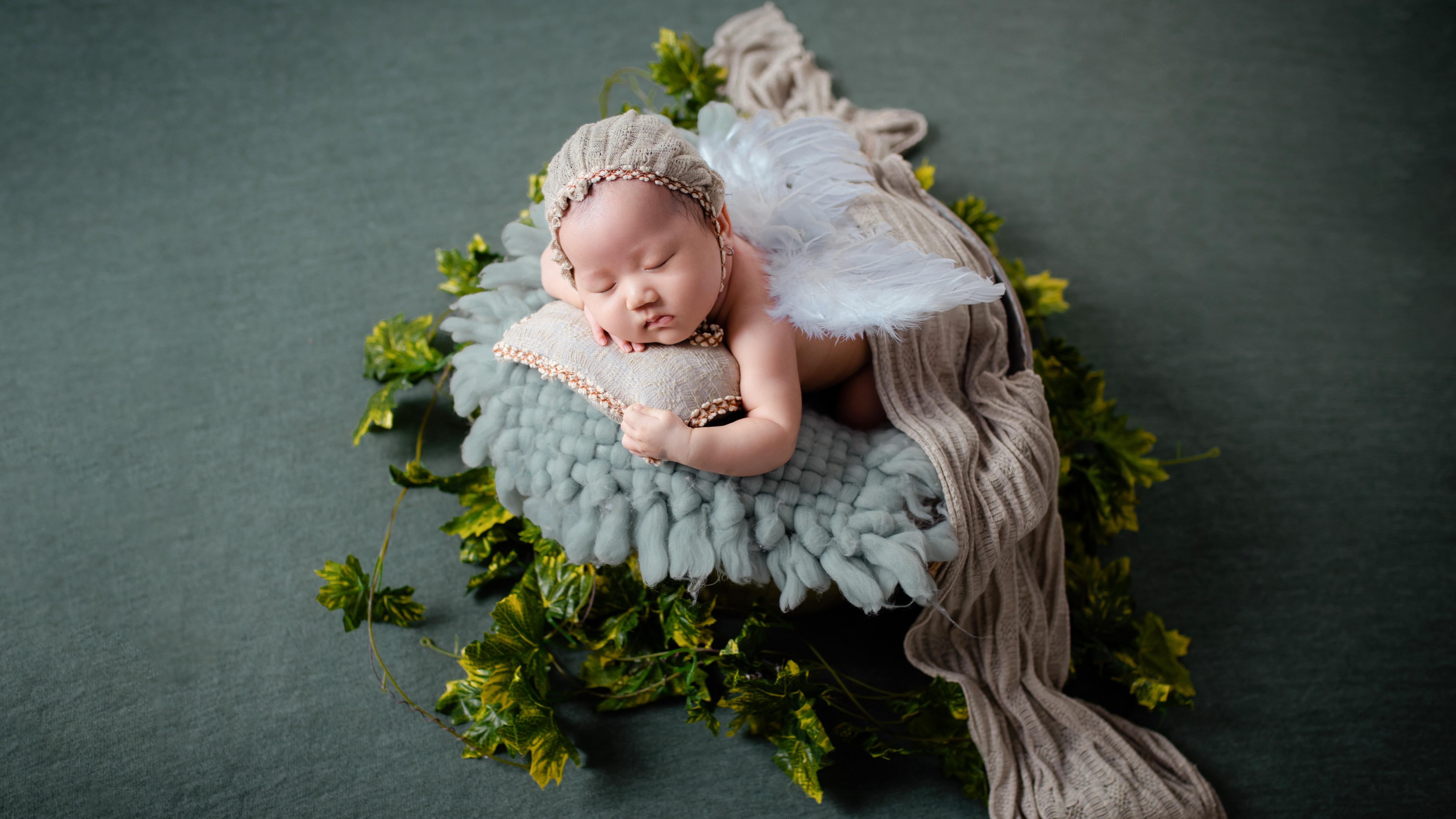 6016x3384 Newborn Baby Wallpaper 4K, Baby girl, Angel, Cute