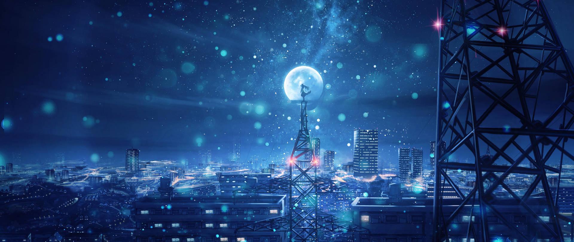 1920x810 Download Night Sky Moon Anime 4k Wallpaper